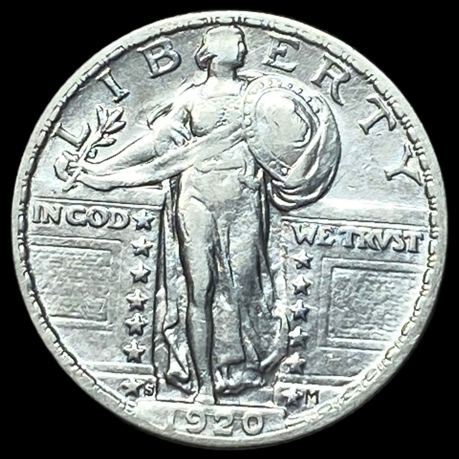 1920-S Silver Standing Liberty Quarter ABOUT UNCIRCULATED: 1920-S Silver Standing Liberty Quarter ABOUT UNCIRCULATED