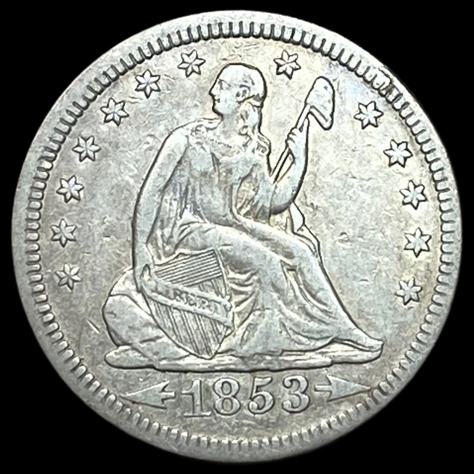 1853 Arrows/Rays Seated Liberty Quarter NEARLY UNCIRCULATED (1 of 2)