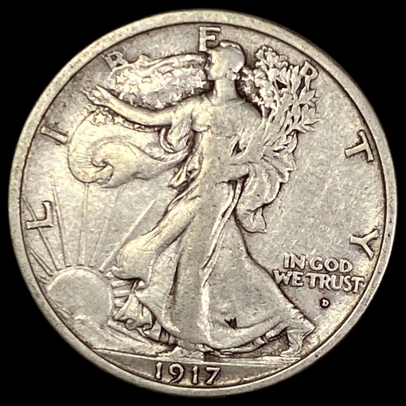 1917-D Silver Walking Liberty Half Dollar ABOUT UNCIRCULATED (1 of 2)