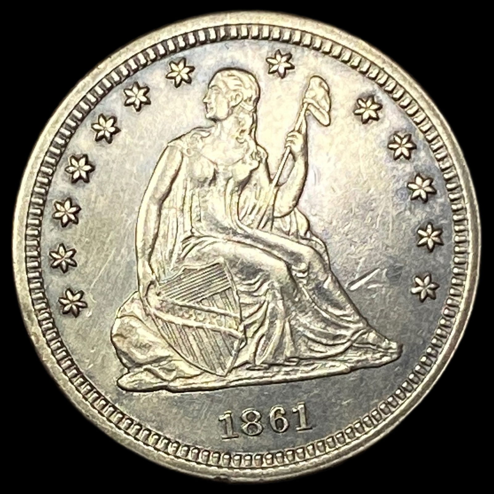 1861 Seated Liberty Quarter Dollar CHOICE AU (1 of 2)