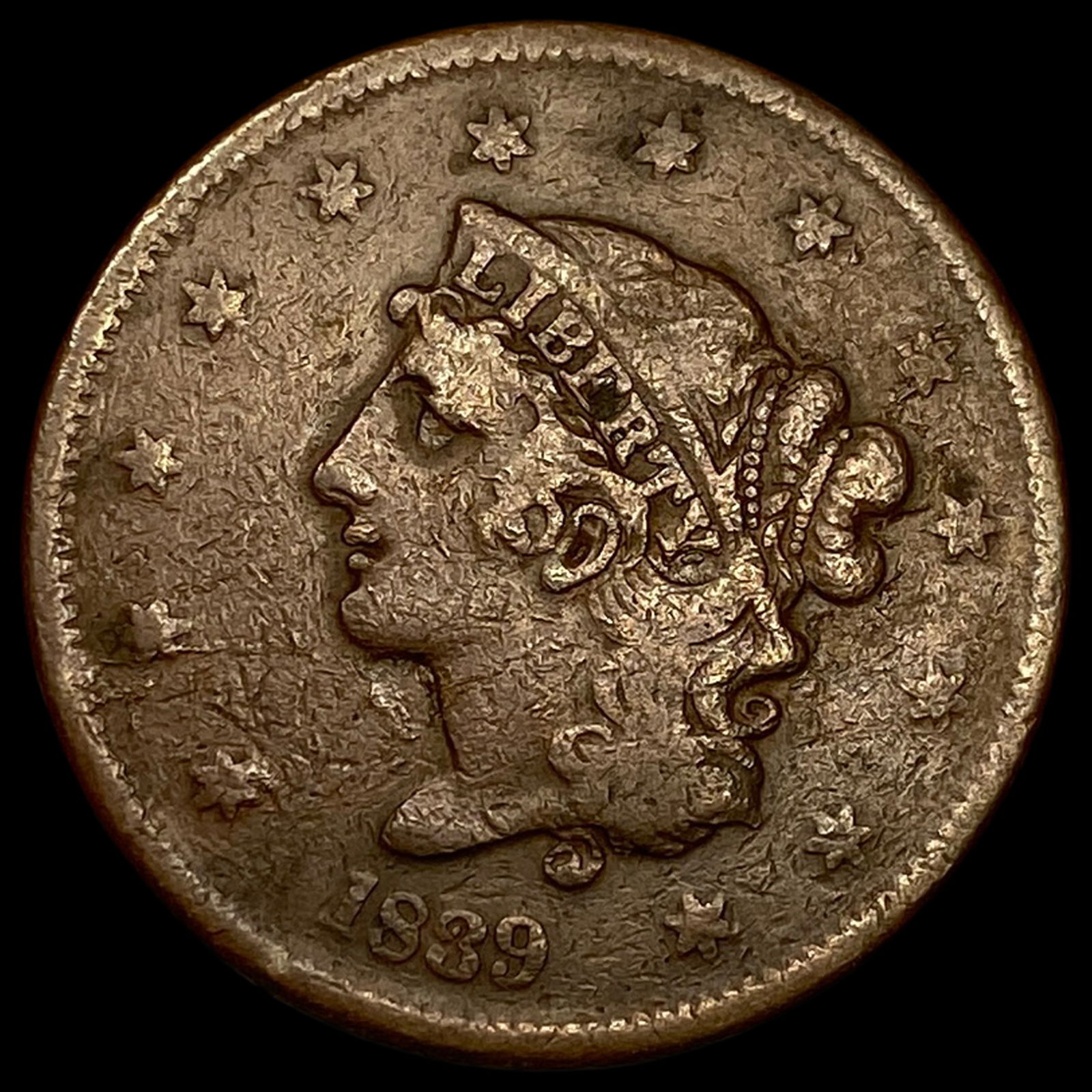 1839 Braided Hair Large Cent LIGHTLY CIRCULATED (1 of 2)