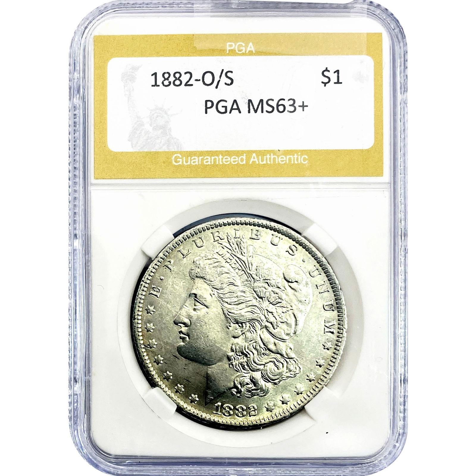 1882-O/S Morgan Silver Dollar PGA MS63+: 1882-O/S Morgan Silver Dollar PGA MS63+