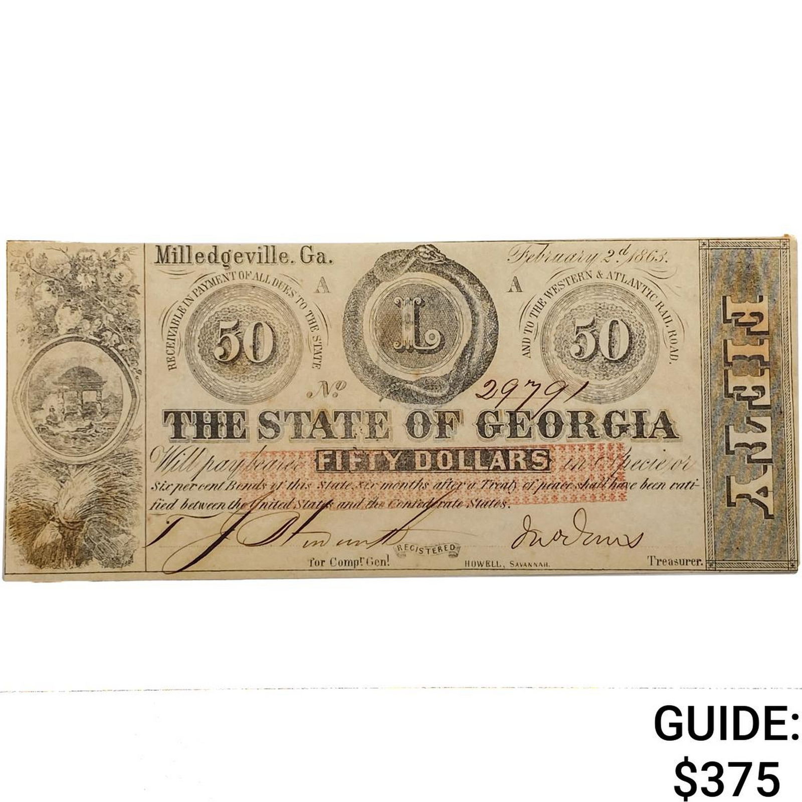 1863 $50 State of Georgia Note (1 of 2)