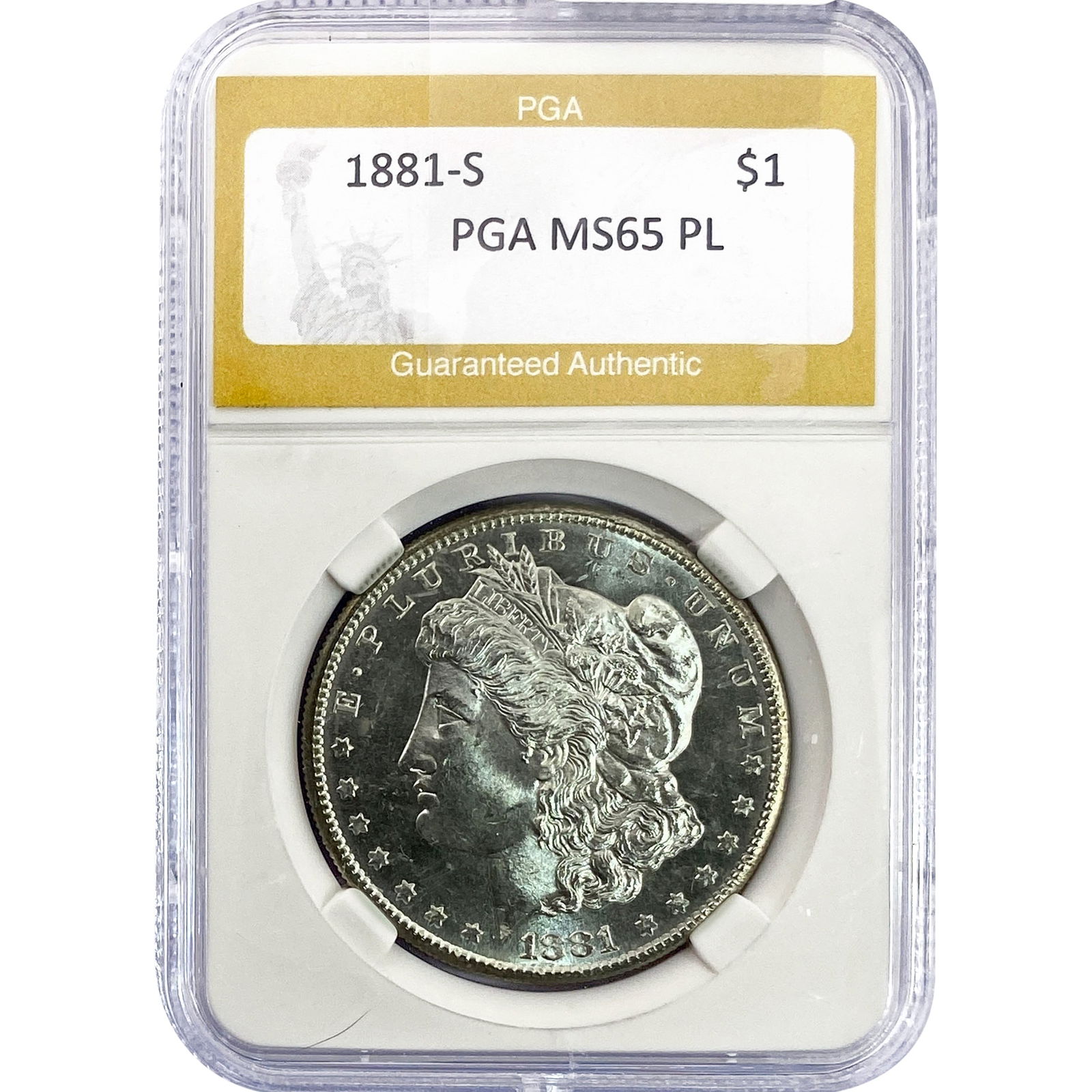 1881-S Morgan Silver Dollar PGA MS65 PL: 1881-S Morgan Silver Dollar PGA MS65 PL