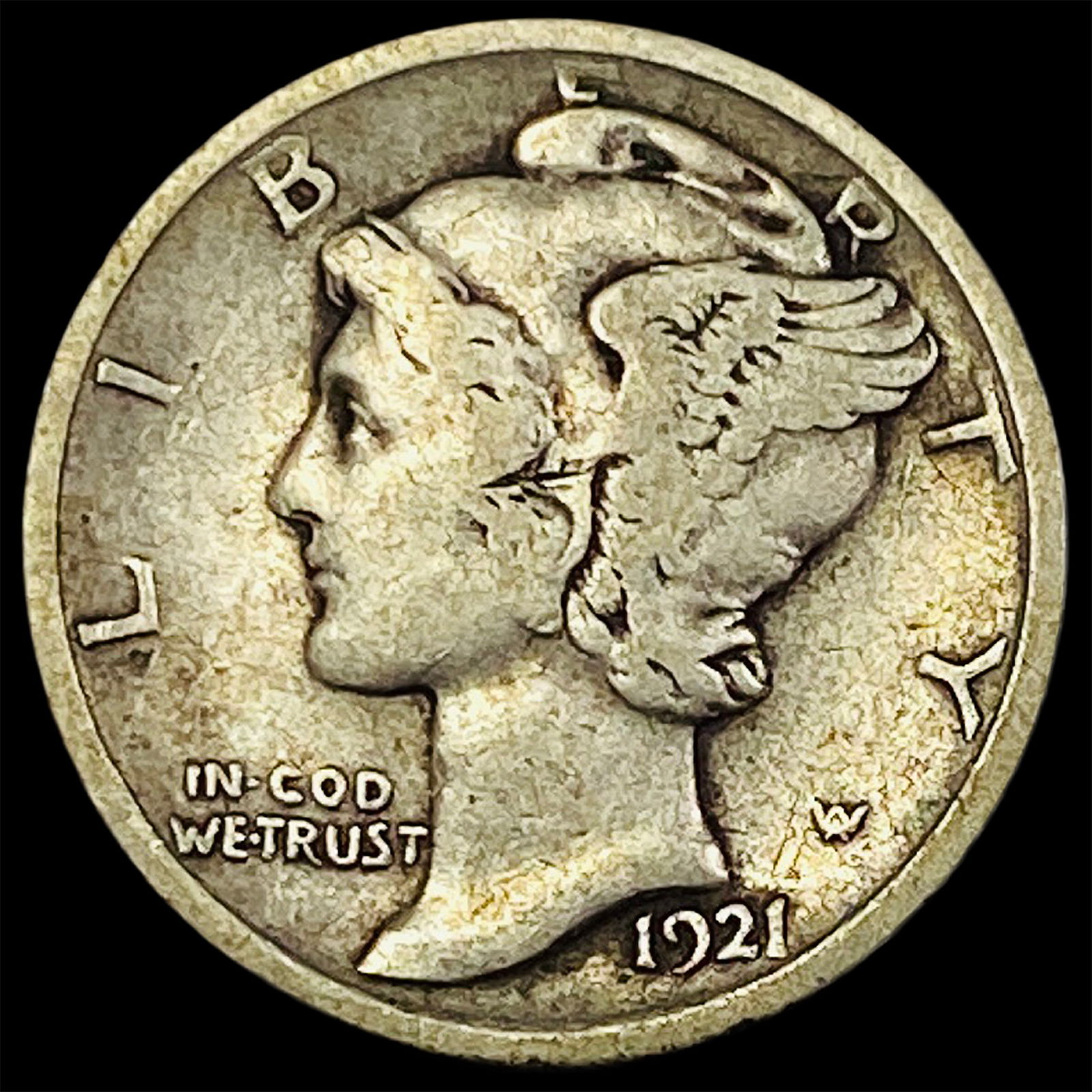 1921 Silver Mercury Dime LIGHTLY CIRCULATED: 1921 Silver Mercury Dime LIGHTLY CIRCULATED