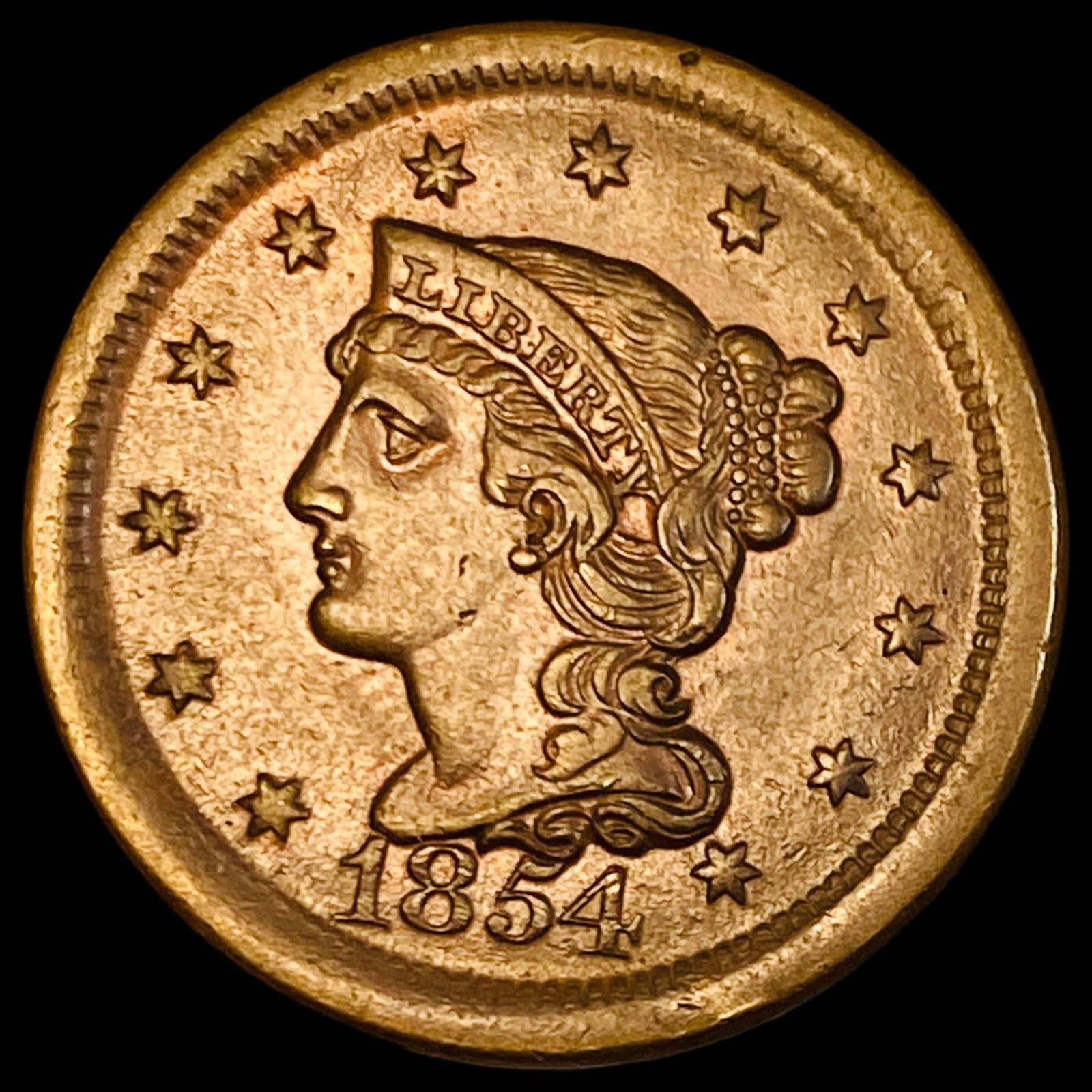 1854 Braided Hair Large Cent NEARLY UNCIRCULATED: 1854 Braided Hair Large Cent NEARLY UNCIRCULATED