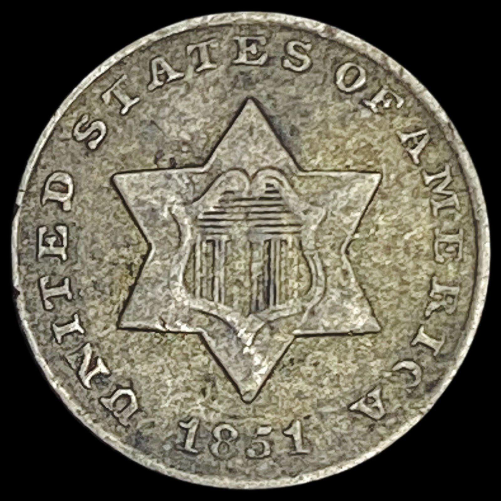 1851 Silver Three-Cent Piece NEARLY UNCIRCULATED (1 of 2)