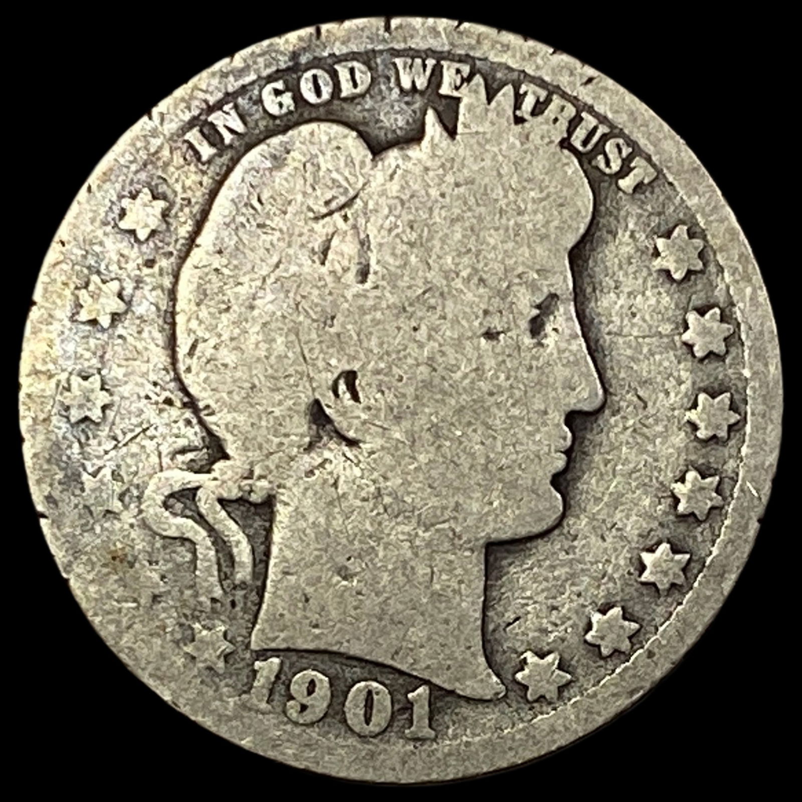 1901-O Silver Barber Quarter NICELY CIRCULATED (1 of 2)