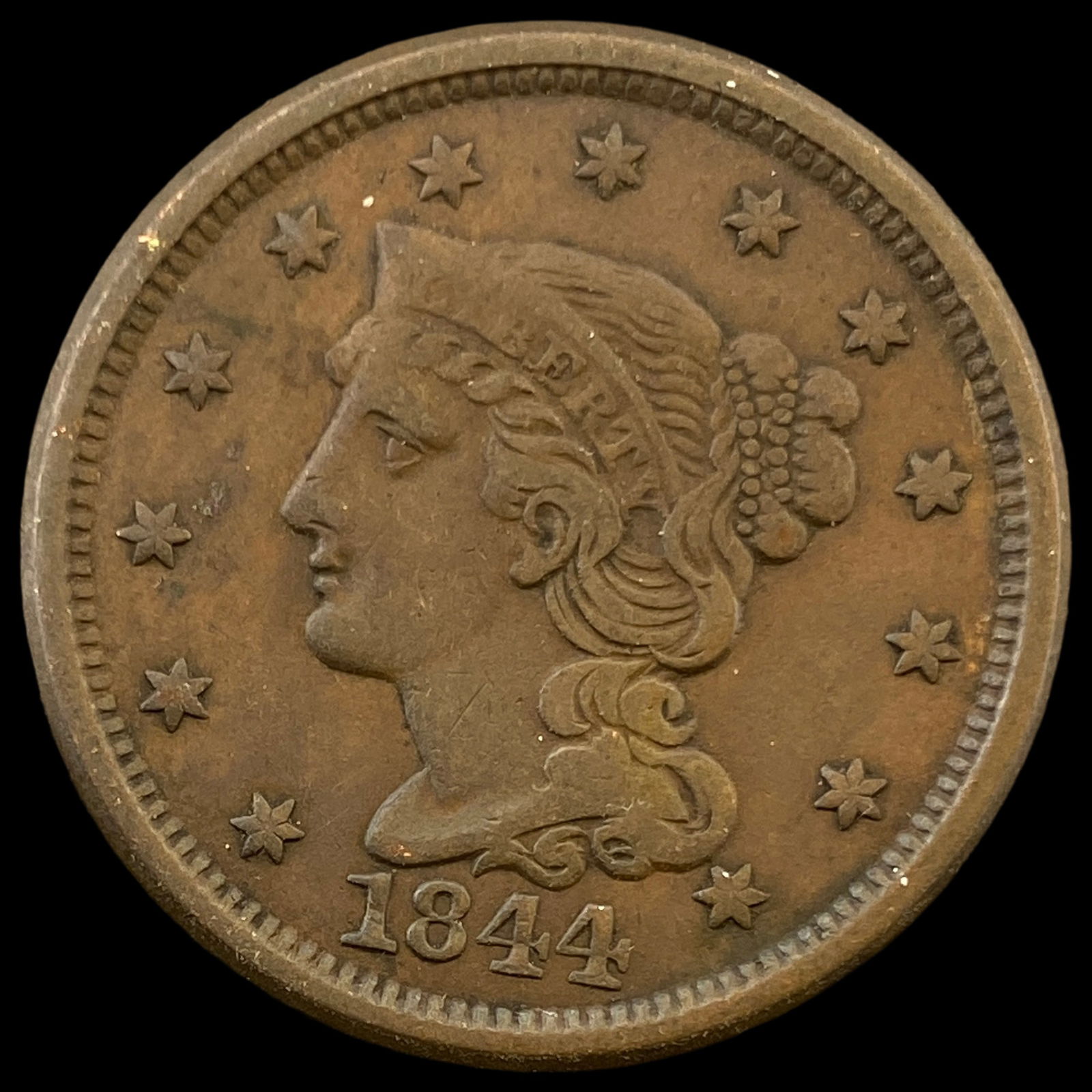 1844 Braided Hair Large Cent ABOUT UNCIRCULATED (1 of 2)