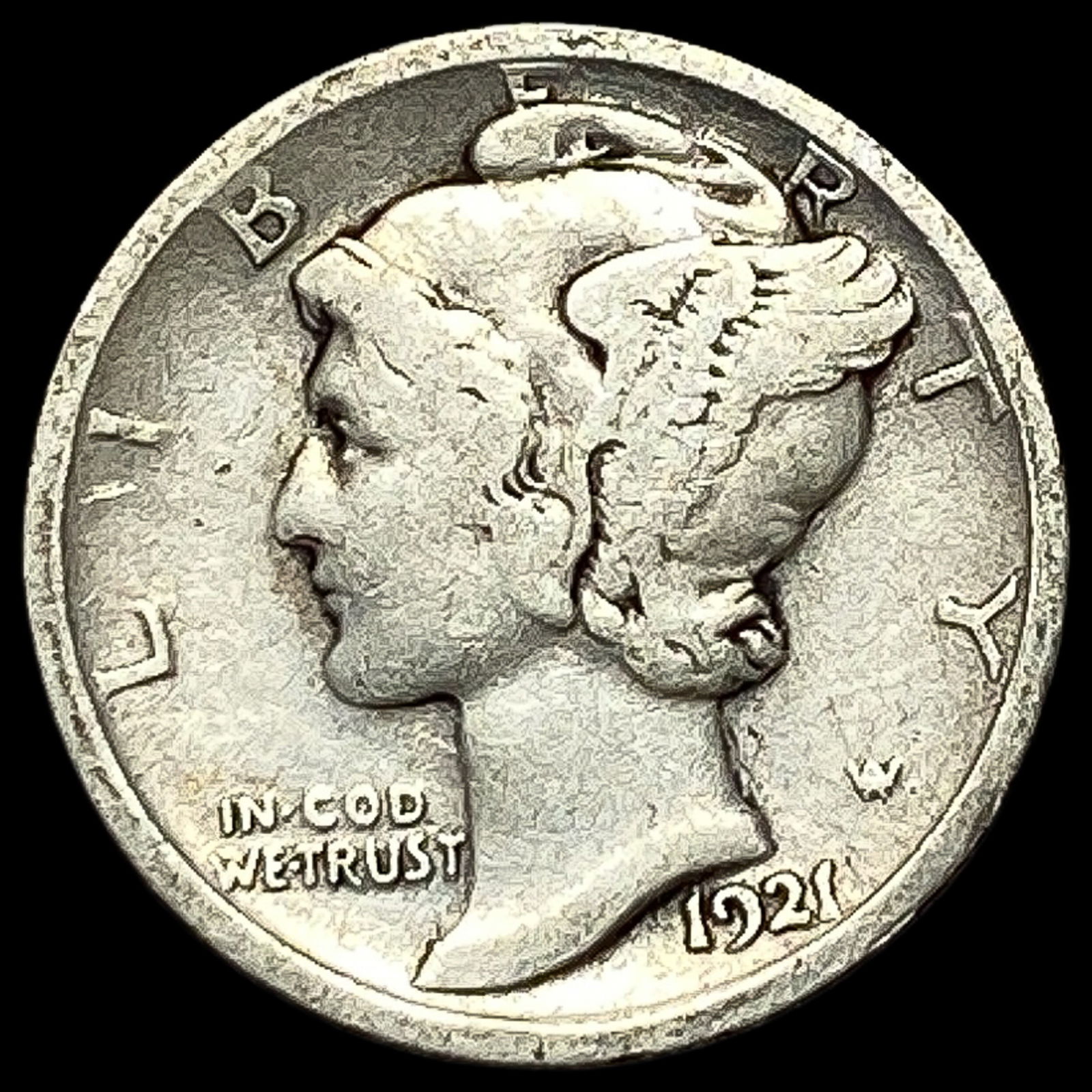 1921 Silver Mercury Dime LIGHTLY CIRCULATED: 1921 Silver Mercury Dime LIGHTLY CIRCULATED