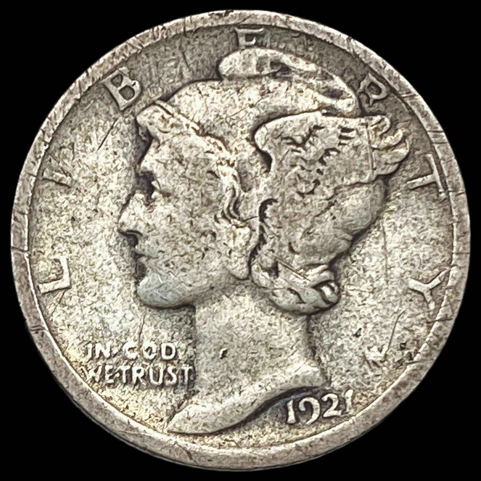 1921 Silver Mercury Dime LIGHTLY CIRCULATED: 1921 Silver Mercury Dime LIGHTLY CIRCULATED