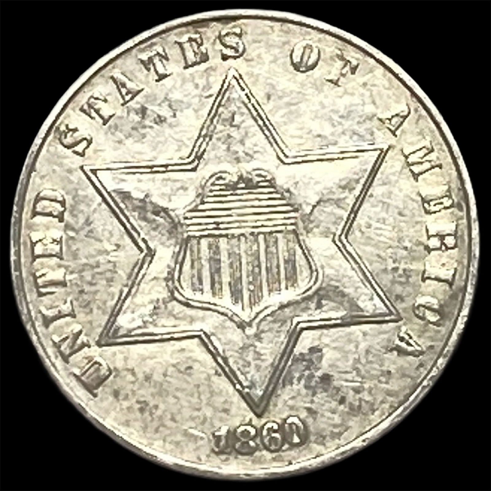 1860 Silver Three-Cent Piece NEARLY UNCIRCULATED (1 of 2)