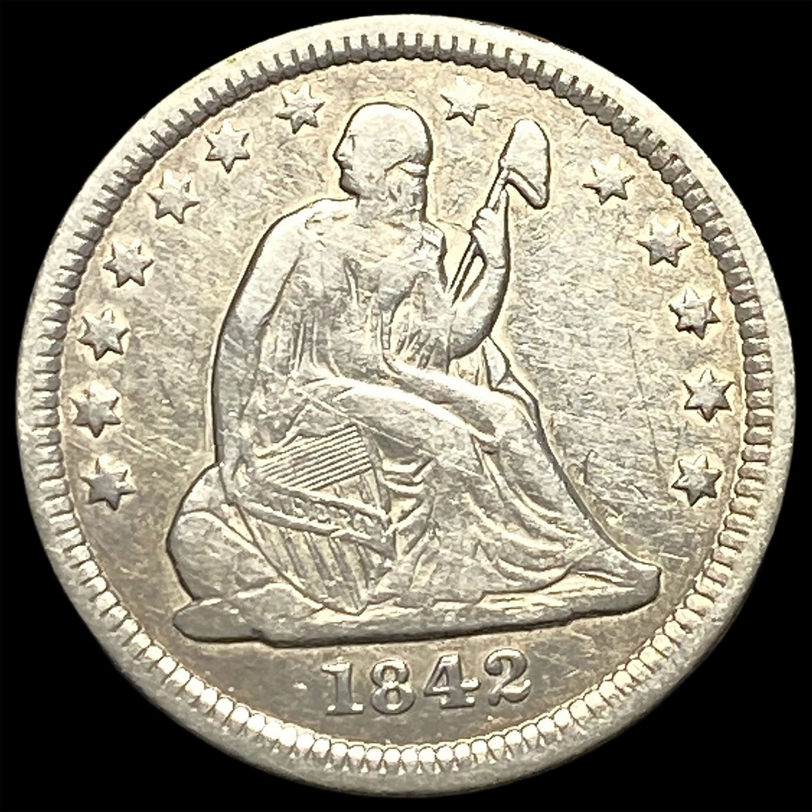 1842-O Silver Seated Liberty Quarter LIGHTLY CIRCULATED: 1842-O Silver Seated Liberty Quarter LIGHTLY CIRCULATED