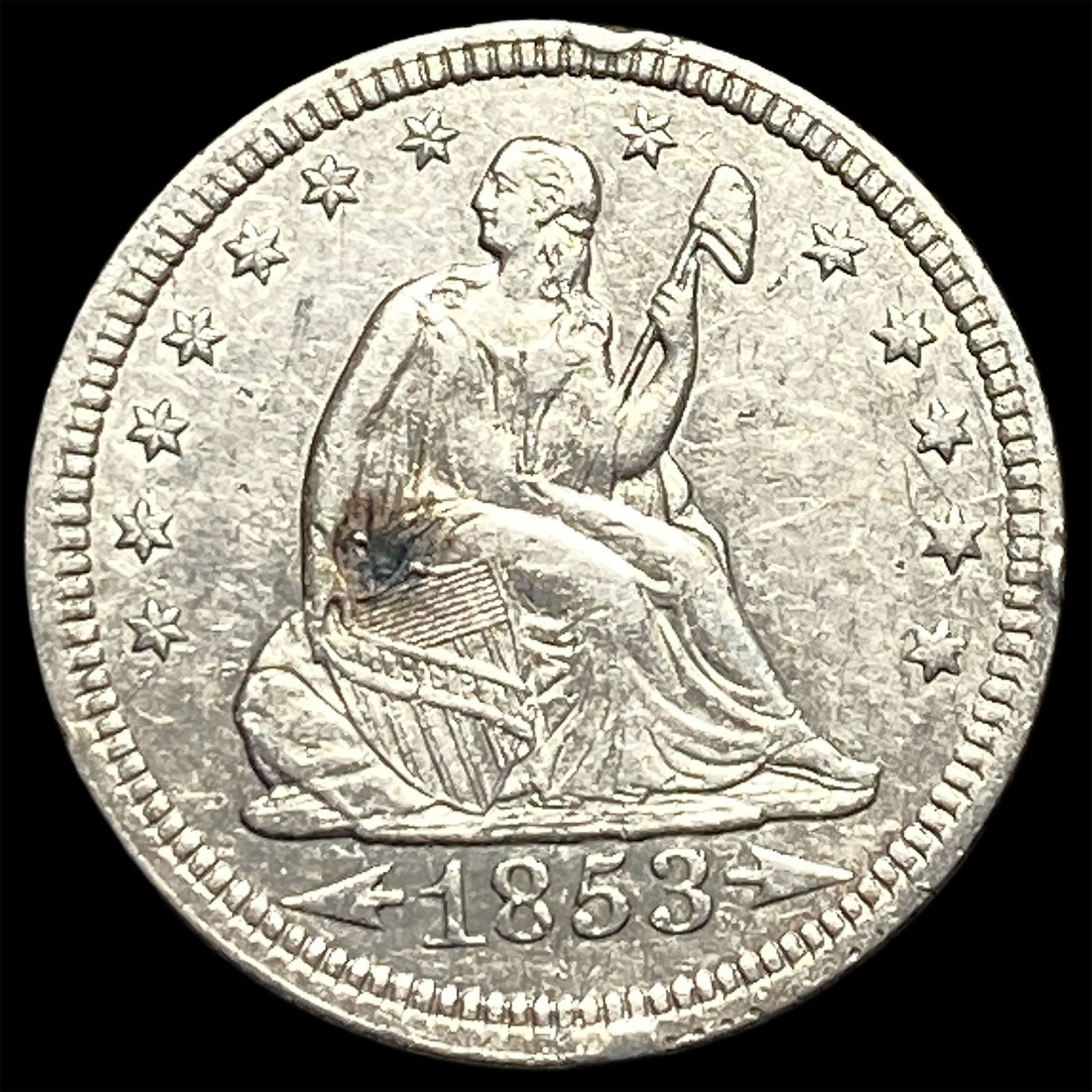 1853 Arrows Seated Liberty Silver Quarter CLOSELY UNCIRCULATED: 1853 Arrows Seated Liberty Silver Quarter CLOSELY UNCIRCULATED
