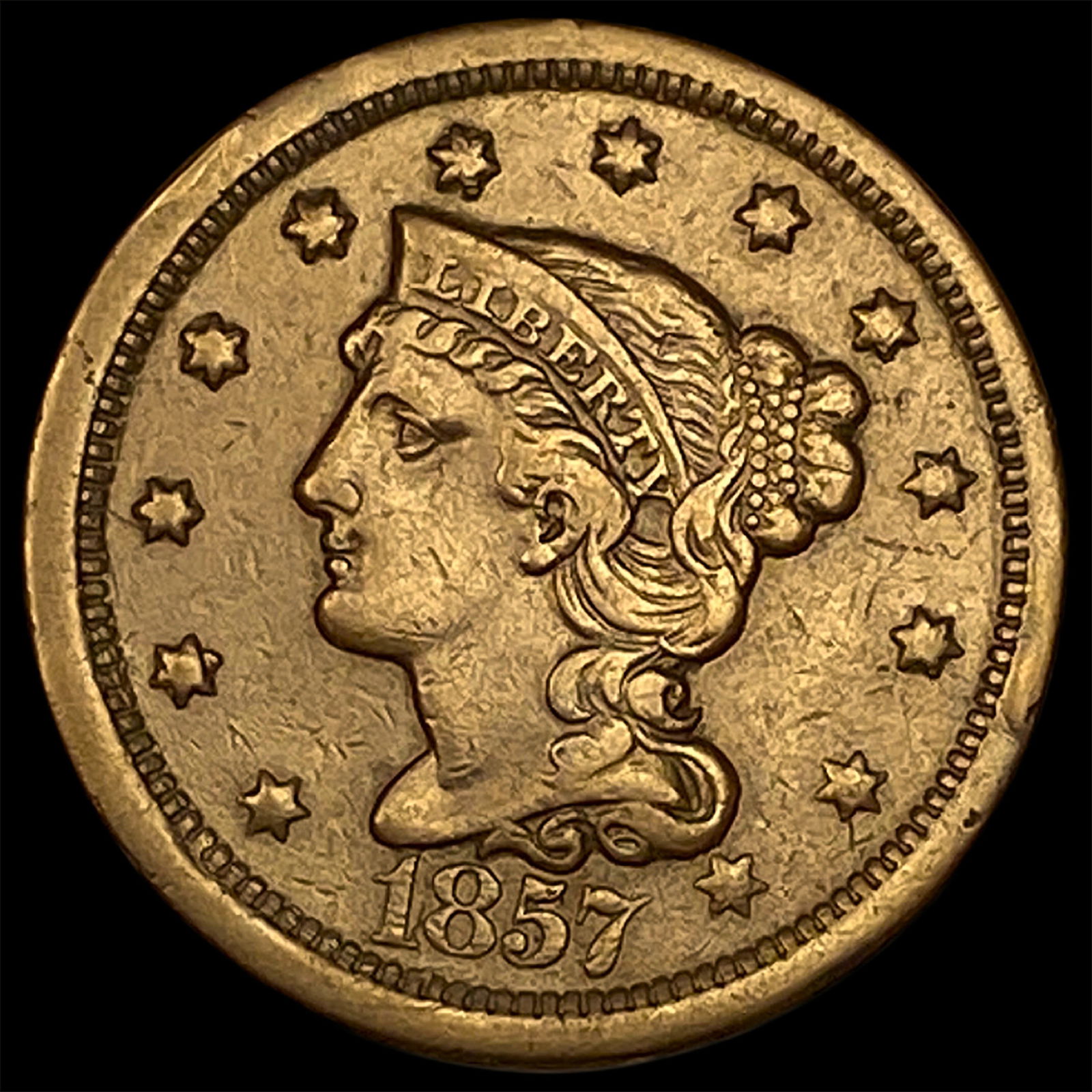 1857 Braided Hair Large Cent NEARLY UNCIRCULATED (1 of 2)
