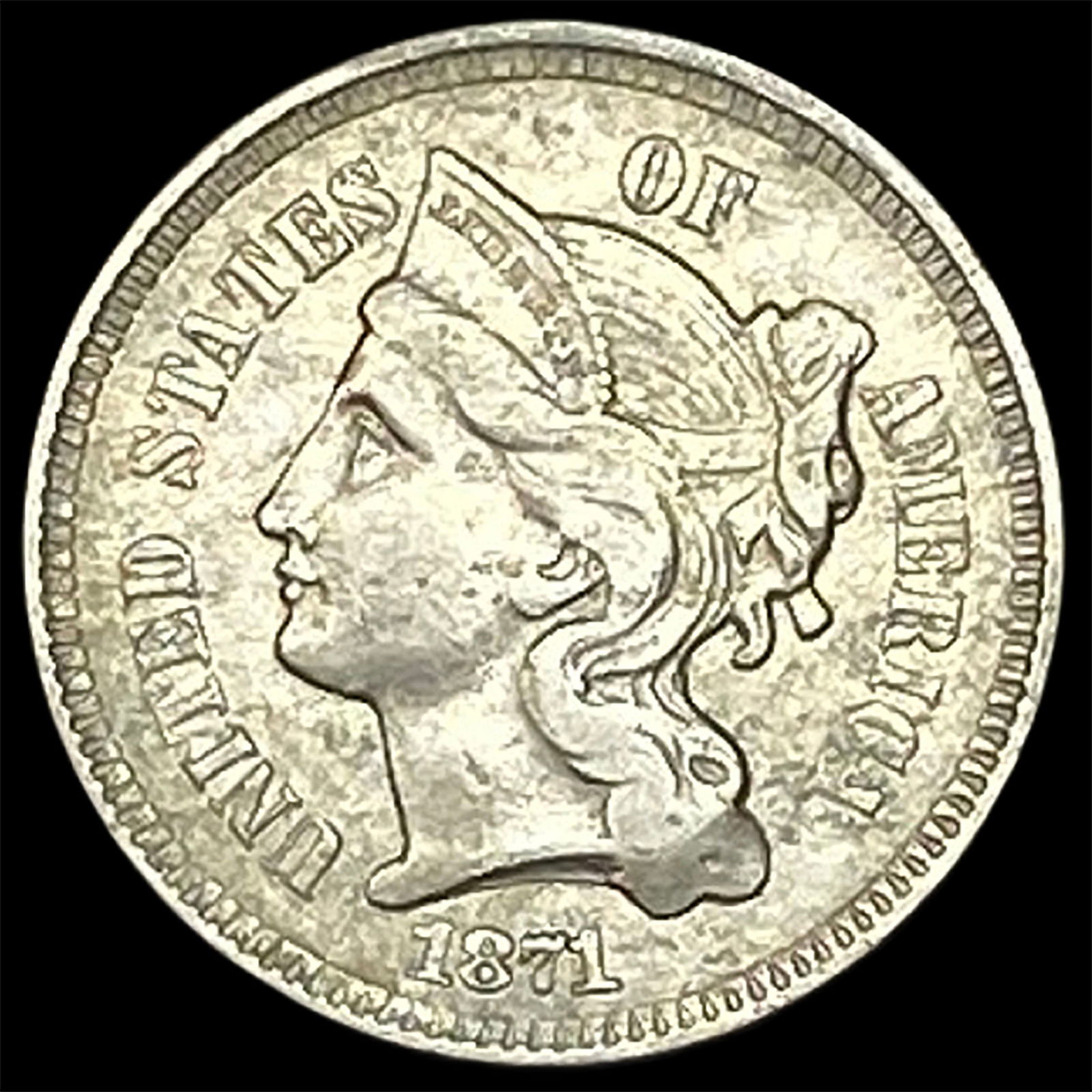 1871 Nickel Three-Cent Piece CLOSELY UNCIRCULATED (1 of 2)