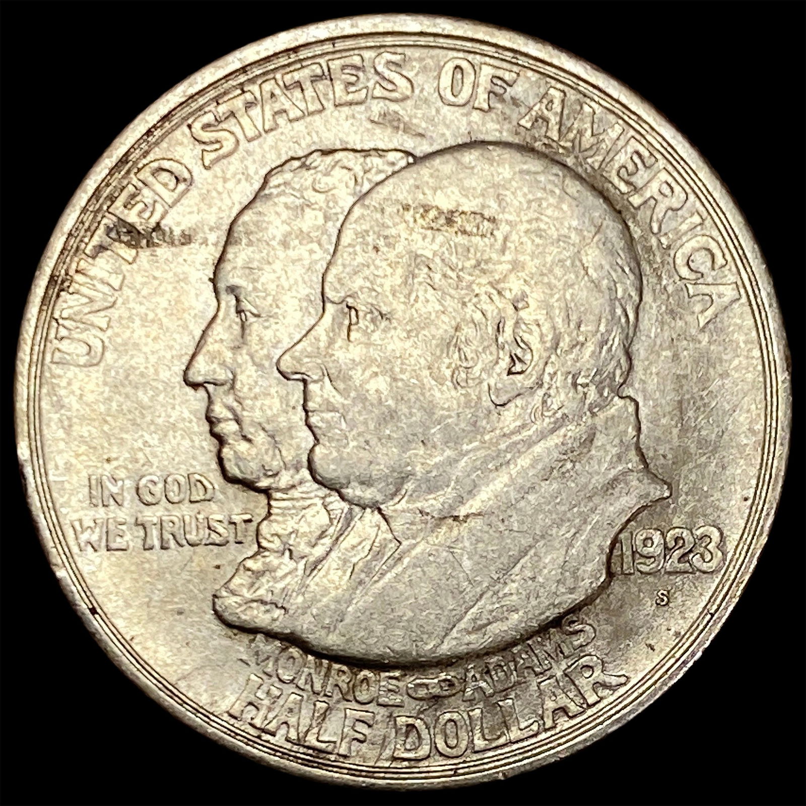 1923-S Silver Monroe Doctrine Centennial Half Dollar CLOSELY UNCIRCULATED: 1923-S Silver Monroe Doctrine Centennial Half Dollar CLOSELY UNCIRCULATED