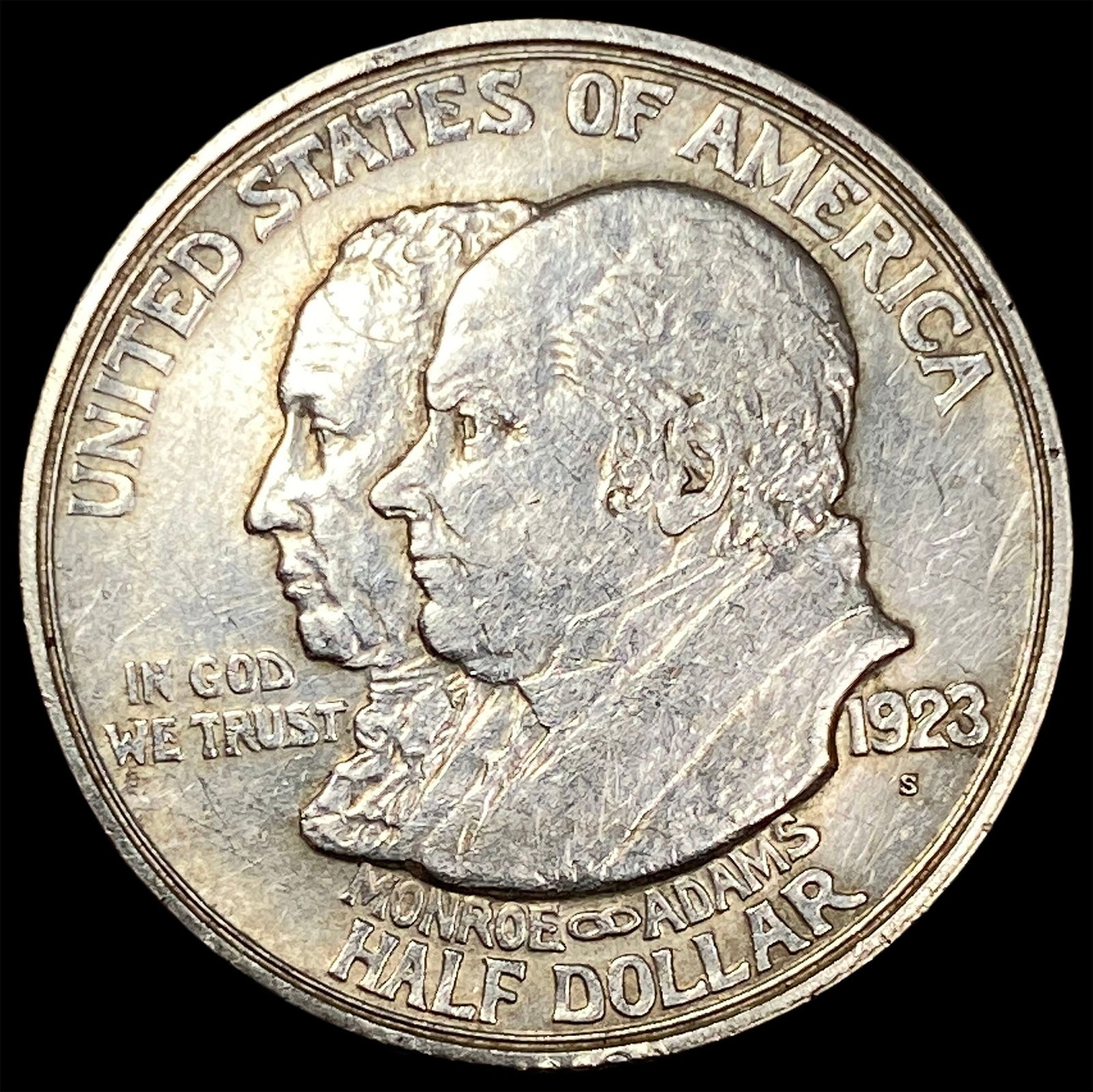 1923-S Silver Monroe Doctrine Half Dollar CLOSELY UNCIRCULATED: 1923-S Silver Monroe Doctrine Half Dollar CLOSELY UNCIRCULATED