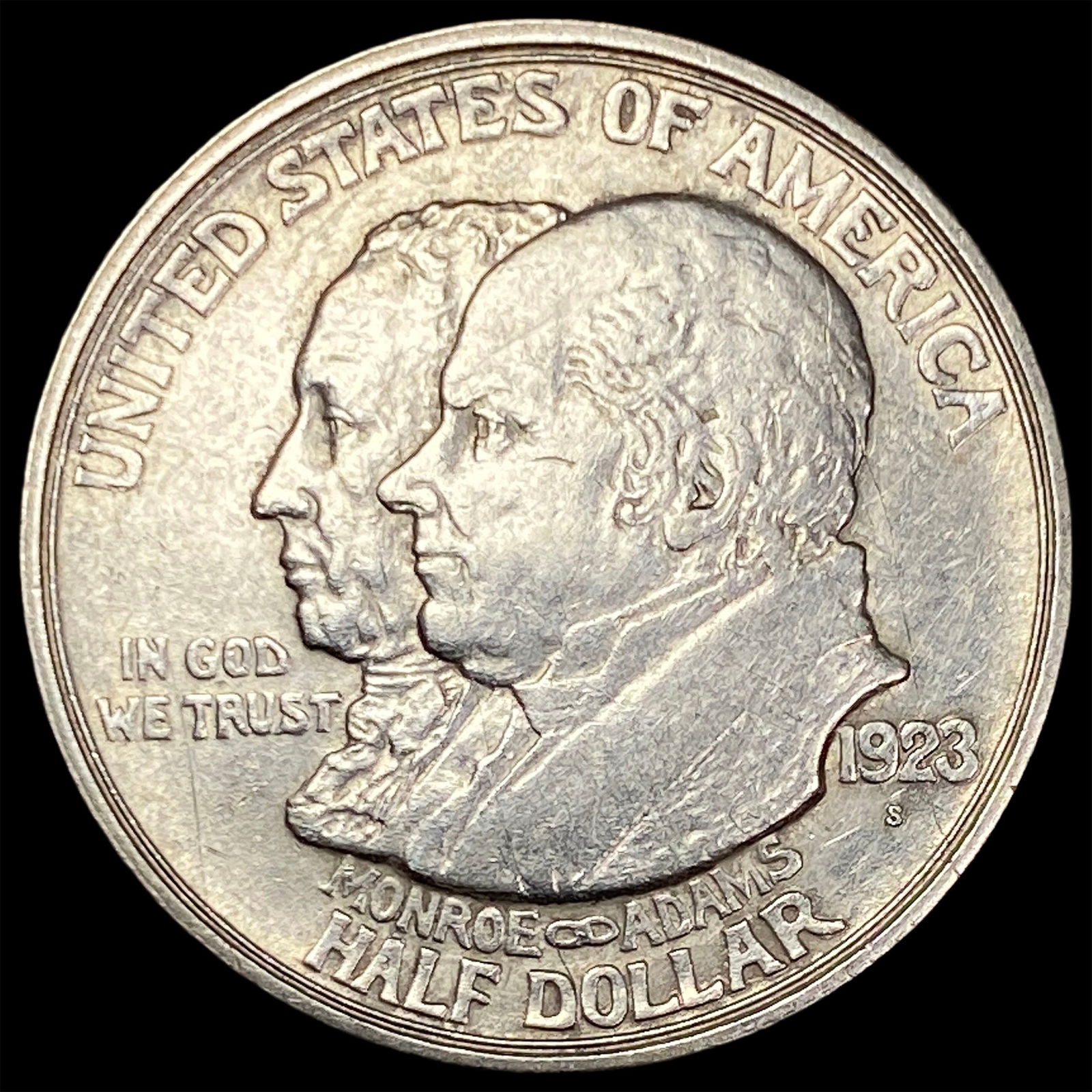 1923-S Silver Monroe Doctrine Centennial Half Dollar CLOSELY UNCIRCULATED: 1923-S Silver Monroe Doctrine Centennial Half Dollar CLOSELY UNCIRCULATED