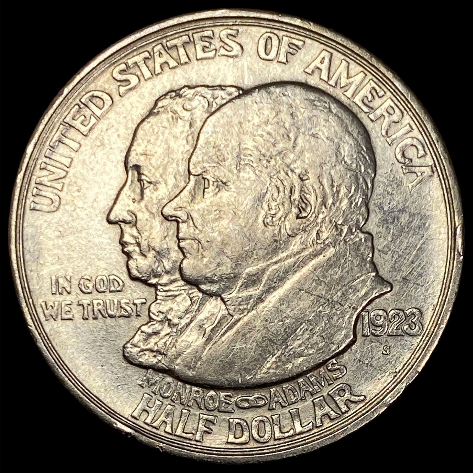 1923-S Silver Monroe Doctrine Centennial Half Dollar CLOSELY UNCIRCULATED: 1923-S Silver Monroe Doctrine Centennial Half Dollar CLOSELY UNCIRCULATED