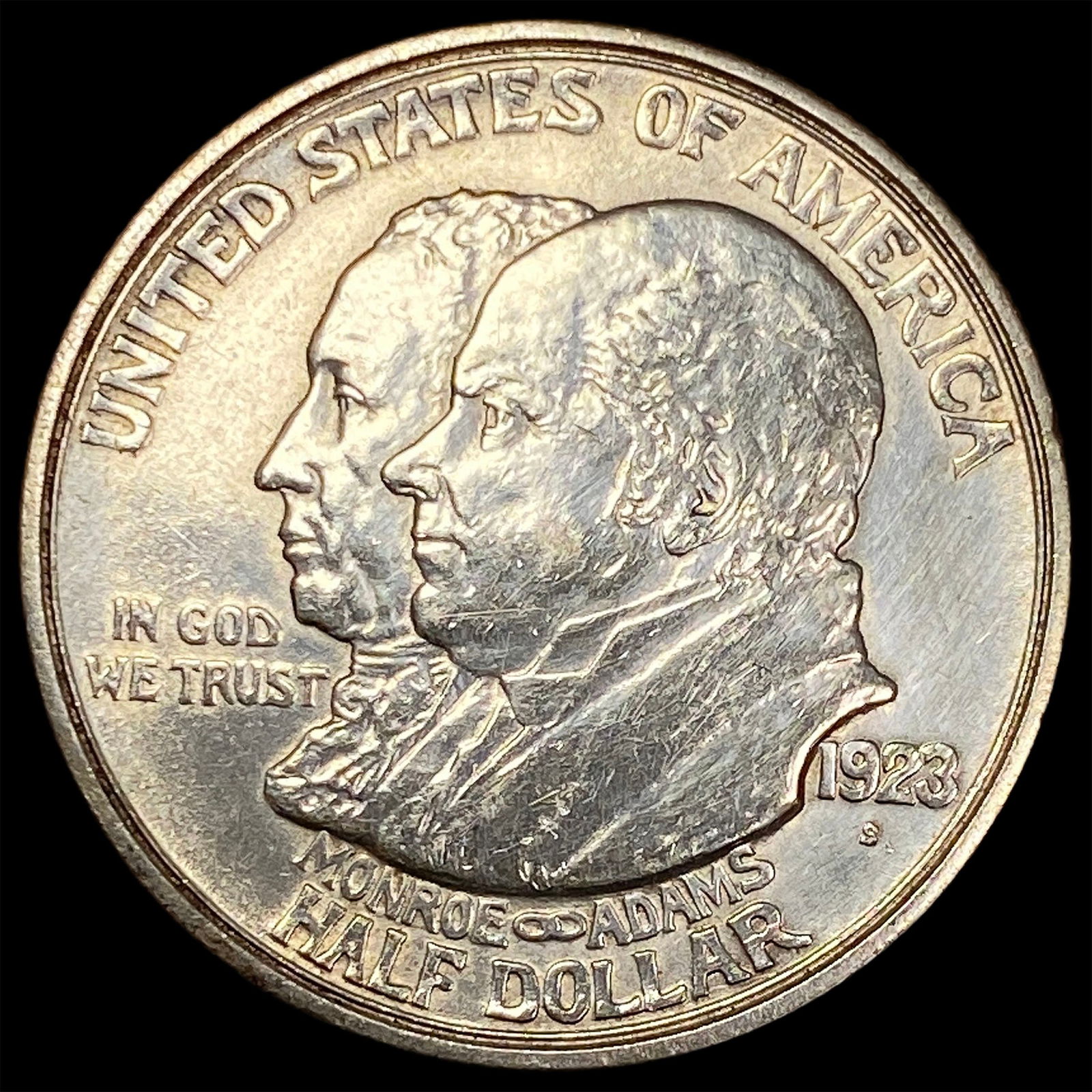 1923-S Silver Monroe Doctrine Centennial Half Dollar CLOSELY UNCIRCULATED: 1923-S Silver Monroe Doctrine Centennial Half Dollar CLOSELY UNCIRCULATED
