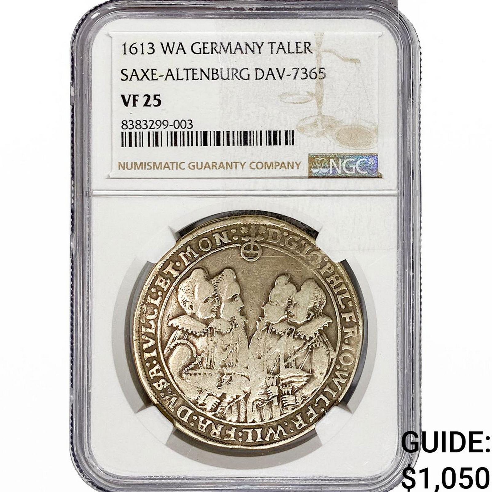 1613 WA Germany Taler Saxe-Altenburg DAV-7365 NGC VF25: 1613 WA Germany Taler Saxe-Altenburg DAV-7365 NGC VF25