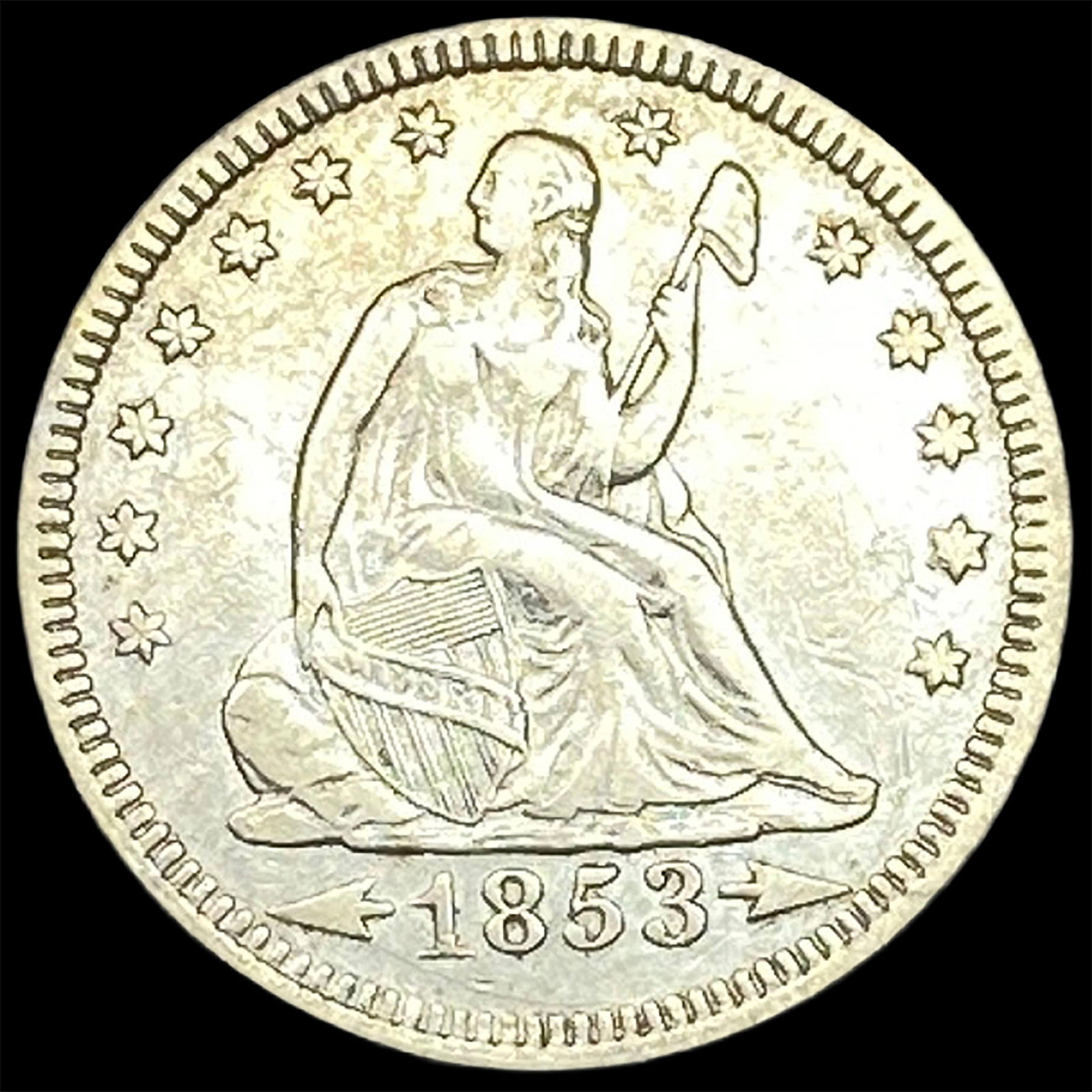 1853 Arrows Seated Liberty Quarter NEARLY UNCIRCULATED: 1853 Arrows Seated Liberty Quarter NEARLY UNCIRCULATED