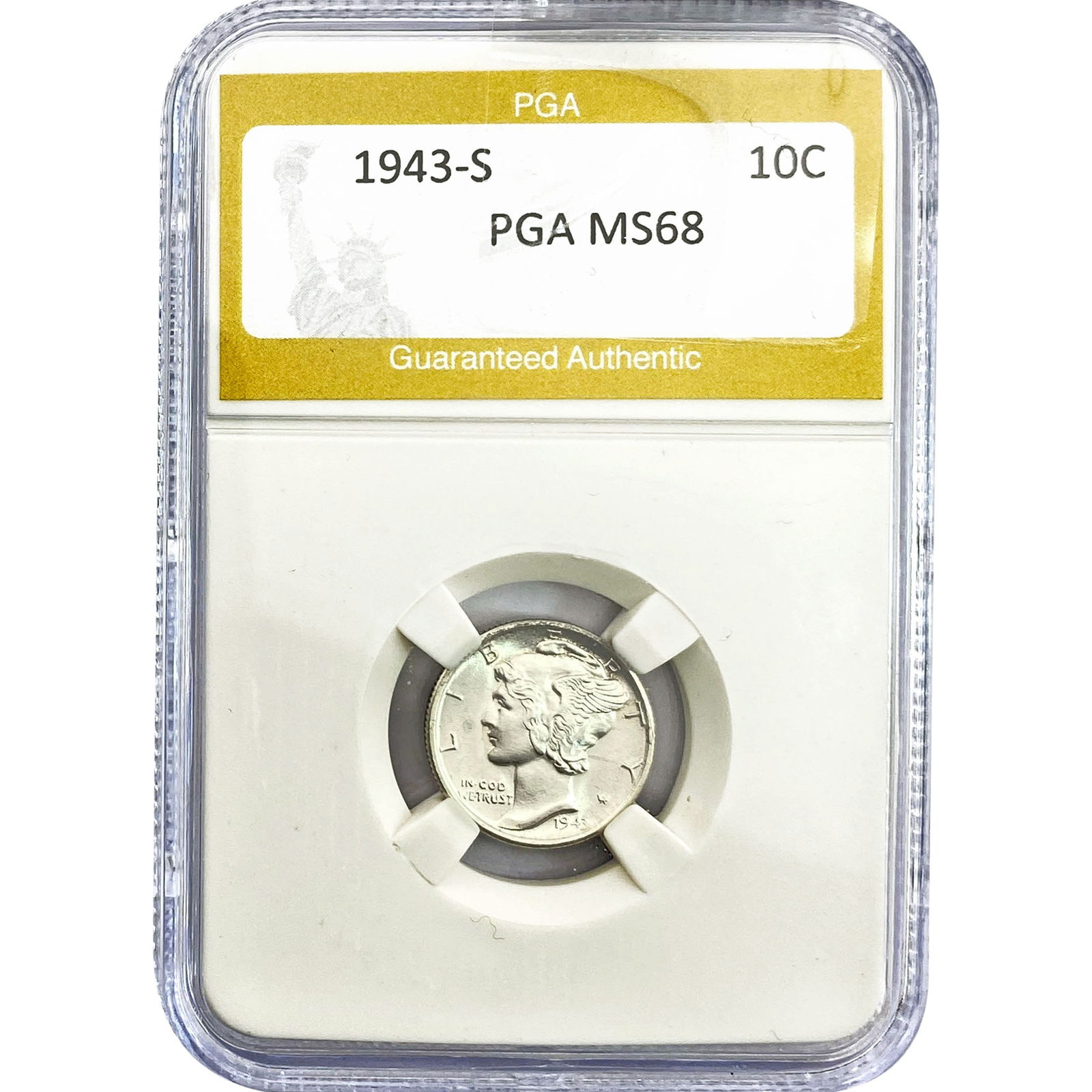 1943-S Mercury Silver Dime PGA MS68: 1943-S Mercury Silver Dime PGA MS68