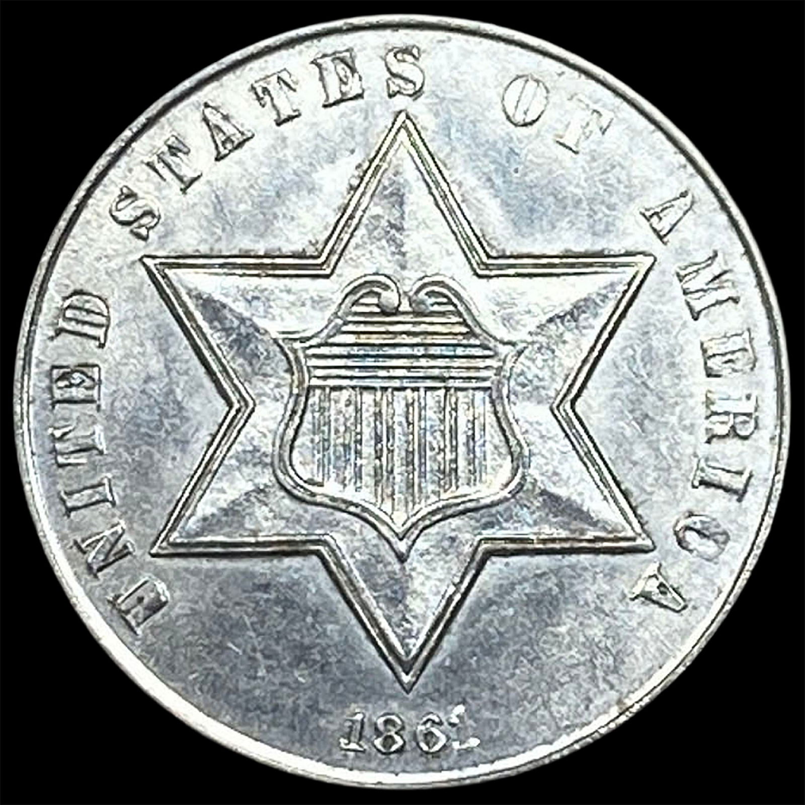 1861 Silver Three-Cent Piece UNCIRCULATED: 1861 Silver Three-Cent Piece UNCIRCULATED