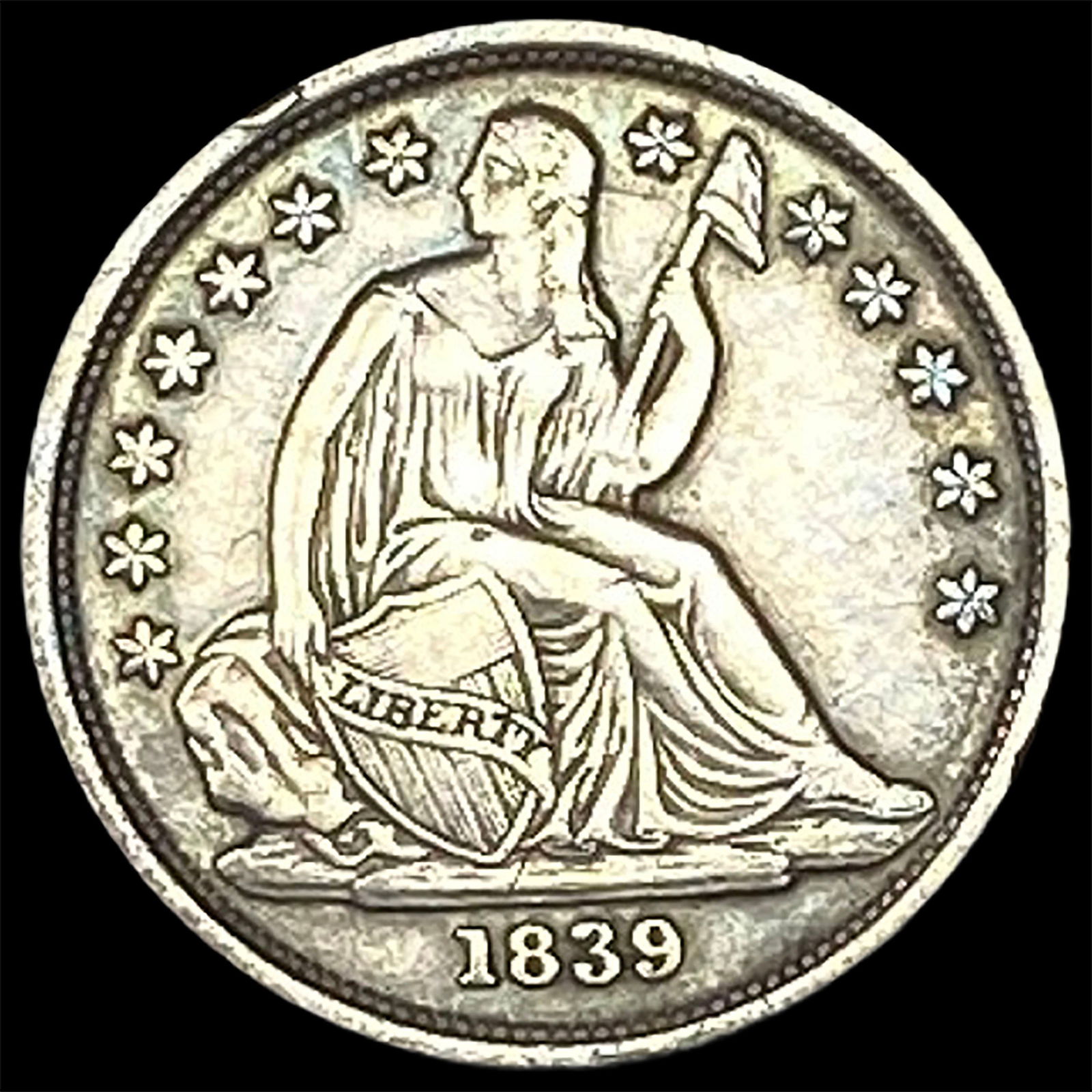 1839-O Silver Seated Liberty Dime ABOUT UNCIRCULATED: 1839-O Silver Seated Liberty Dime ABOUT UNCIRCULATED