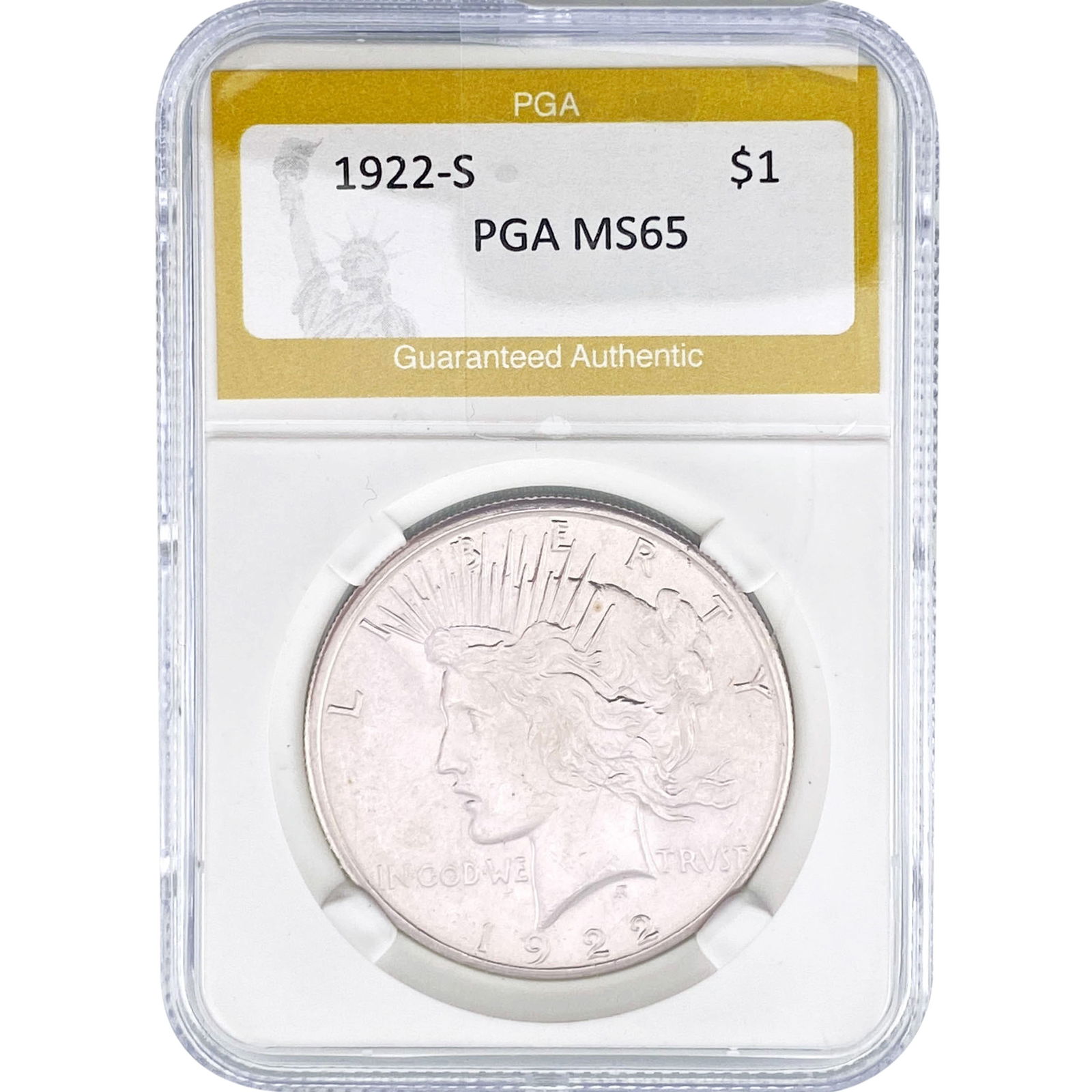 1922-S Silver Peace Dollar PGA MS65: 1922-S Silver Peace Dollar PGA MS65