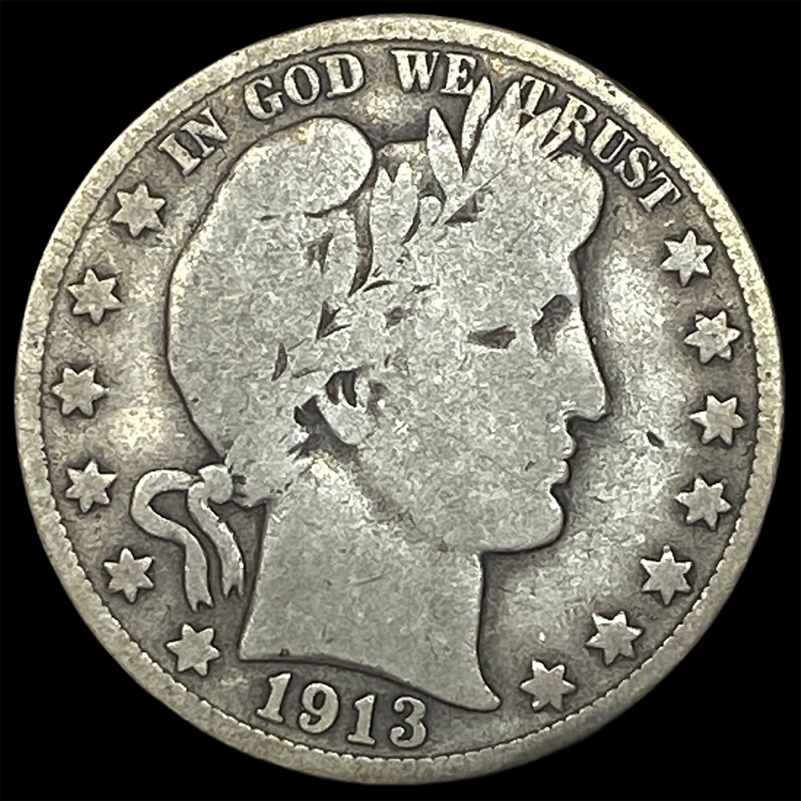 1913-D Silver Barber Half Dollar NICELY CIRCULATED: 1913-D Silver Barber Half Dollar NICELY CIRCULATED