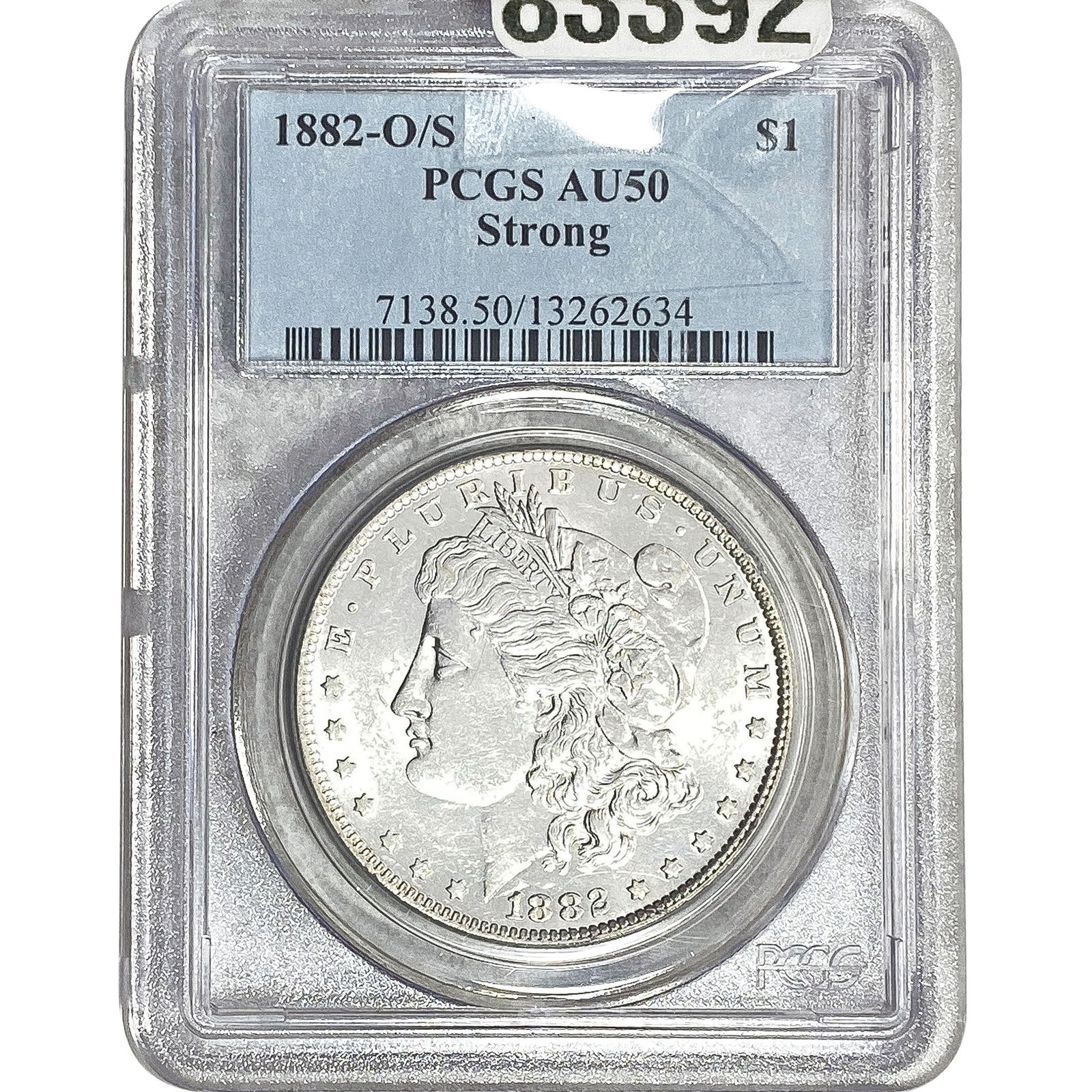 1882-O/S Morgan Silver Dollar PCGS AU50 Strong: 1882-O/S Morgan Silver Dollar PCGS AU50 Strong