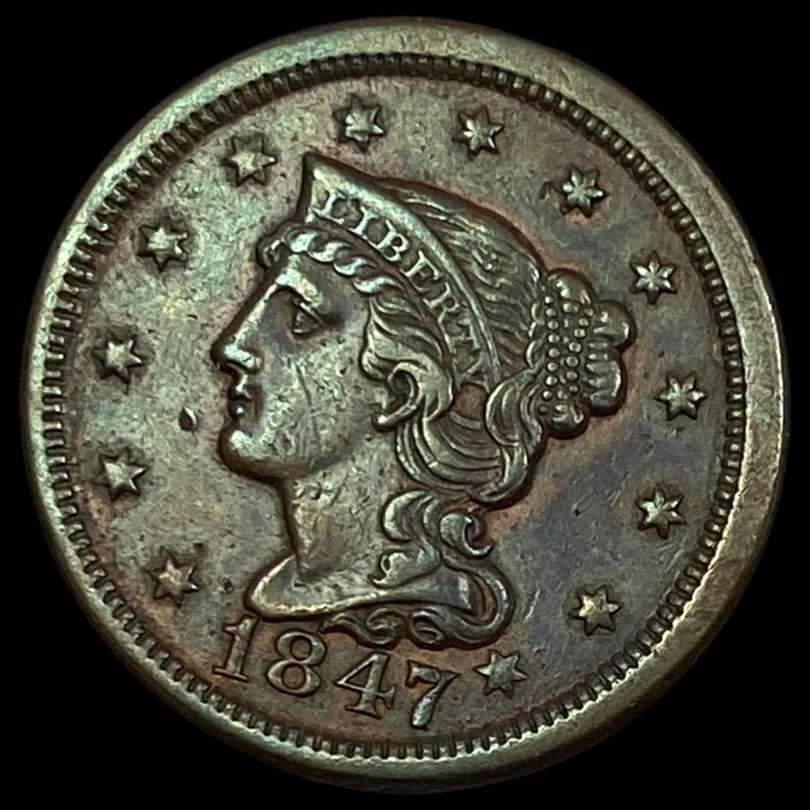 1847 Braided Hair Large Cent NEARLY UNCIRCULATED (1 of 2)