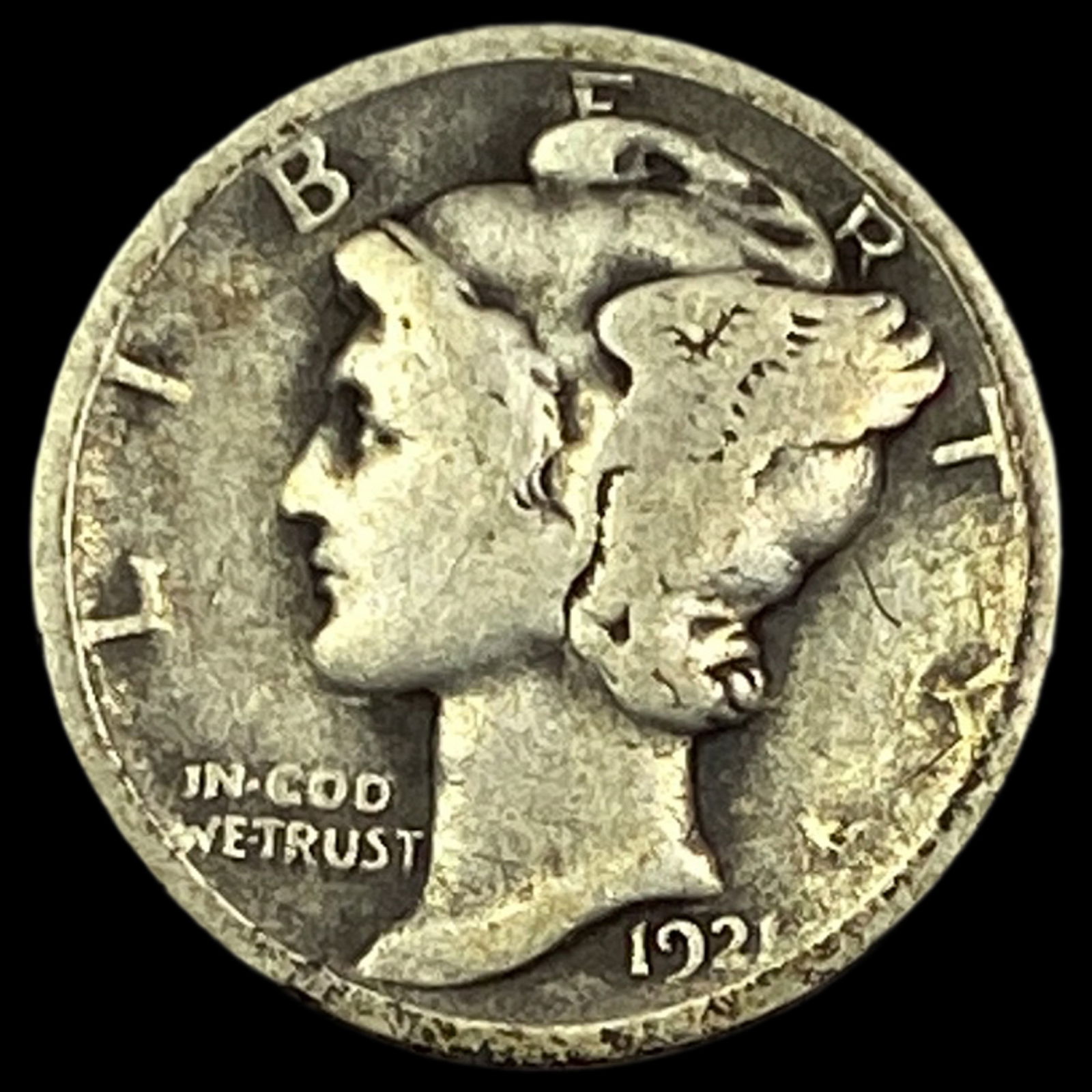 1921 Silver Mercury Dime NICELY CIRCULATED: 1921 Silver Mercury Dime NICELY CIRCULATED