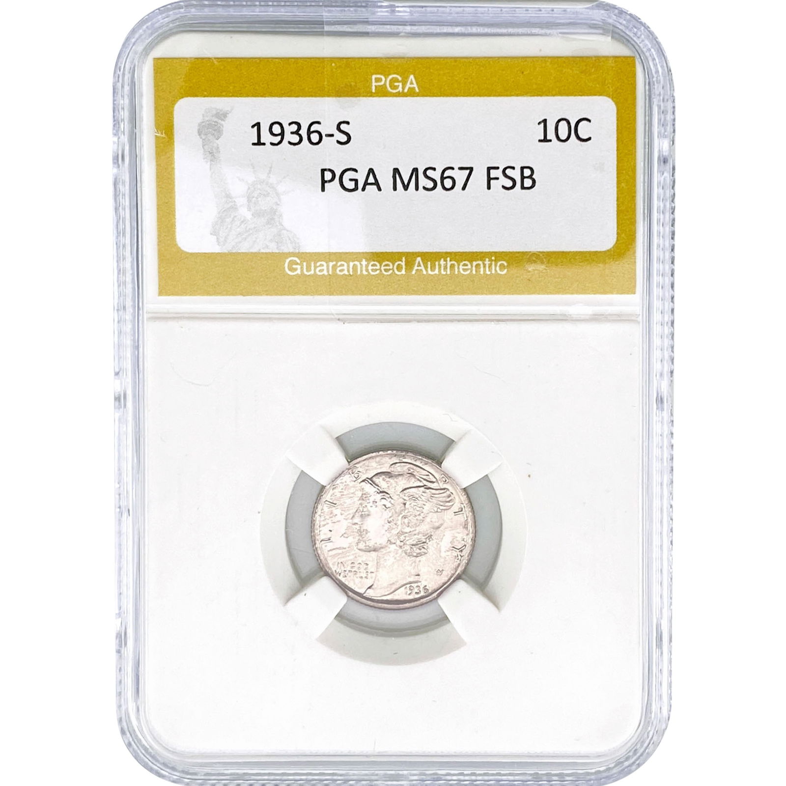 1936-S Mercury Silver Dime PGA MS67 FSB: 1936-S Mercury Silver Dime PGA MS67 FSB