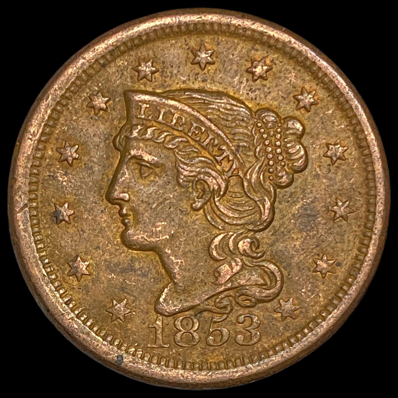 1853 Braided Hair Large Cent CLOSELY UNCIRCULATED (1 of 2)