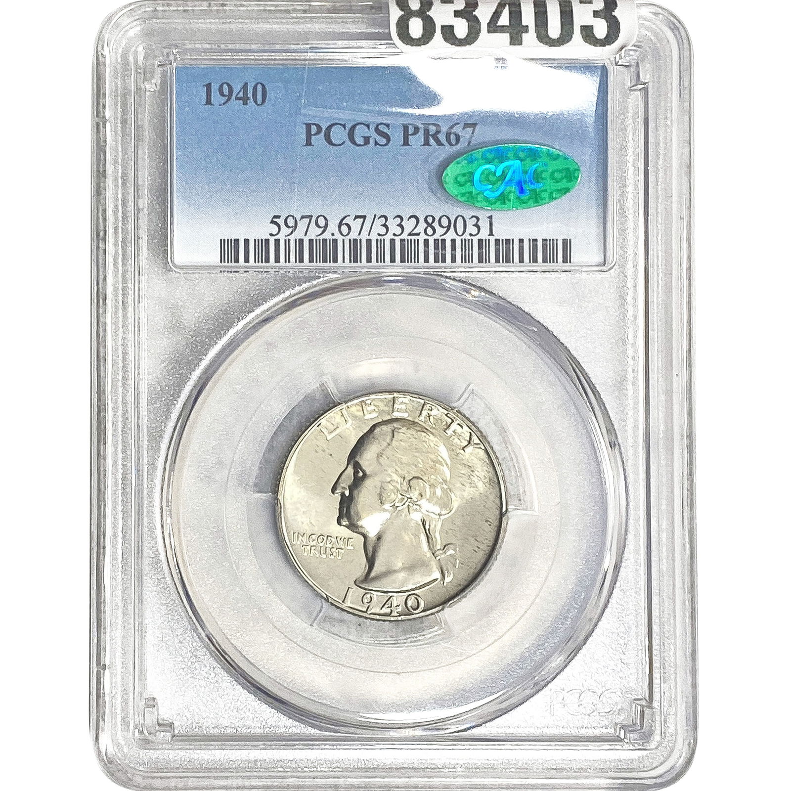 1940 CAC Washington Silver Quarter PCGS PR67 (1 of 2)