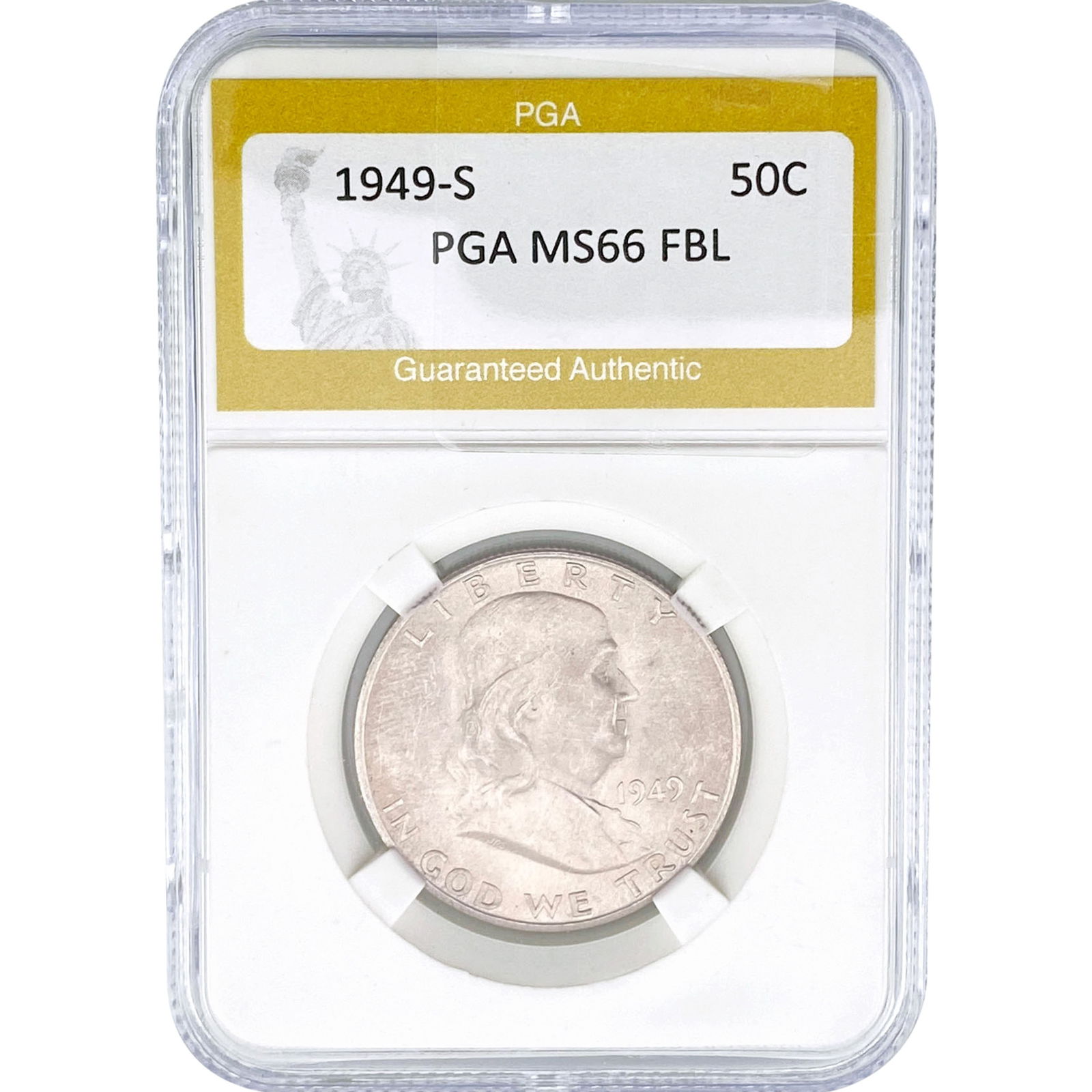 1949-S Franklin Half Dollar PGA MS66 FBL: 1949-S Franklin Half Dollar PGA MS66 FBL