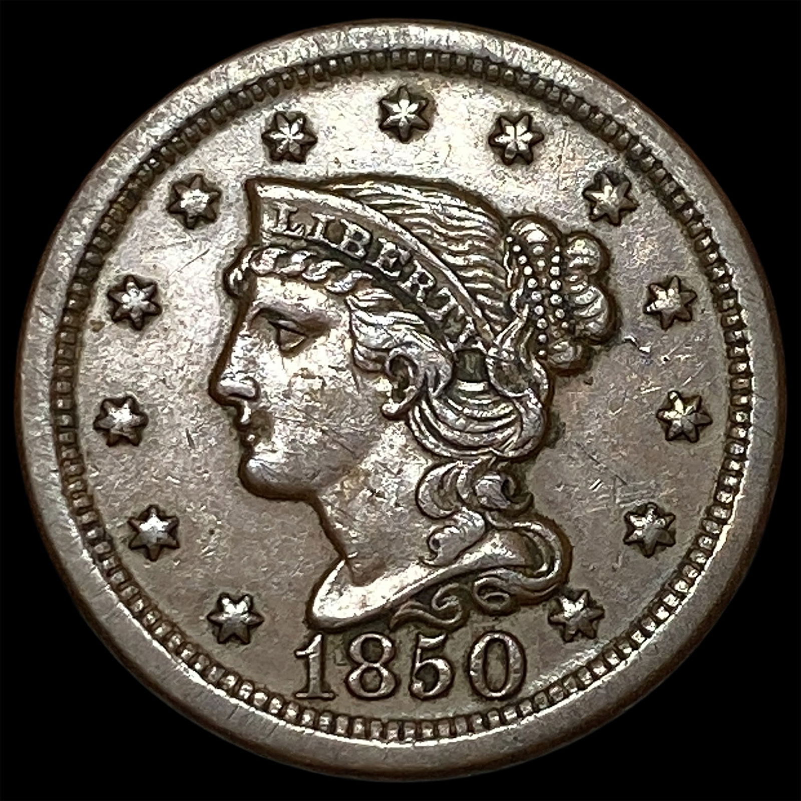 1850 Braided Hair Large Cent CLOSELY UNCIRCULATED: 1850 Braided Hair Large Cent CLOSELY UNCIRCULATED