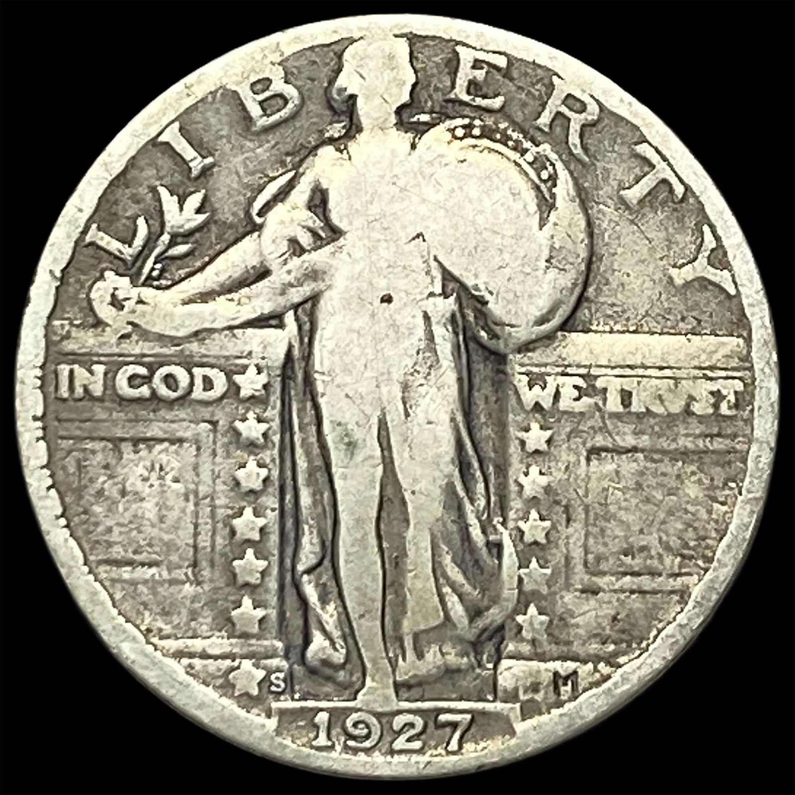 1927-S Silver Standing Liberty Quarter NICELY CIRCULATED: 1927-S Silver Standing Liberty Quarter NICELY CIRCULATED