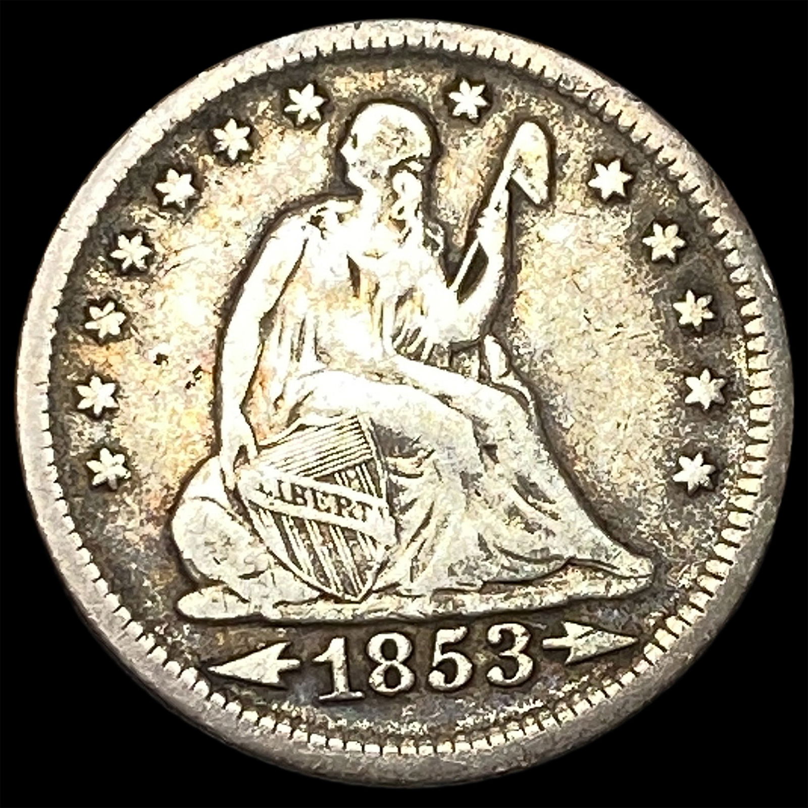 1853 Arrows/Rays Seated Liberty Quarter LIGHTLY CIRCULATED: 1853 Arrows/Rays Seated Liberty Quarter LIGHTLY CIRCULATED