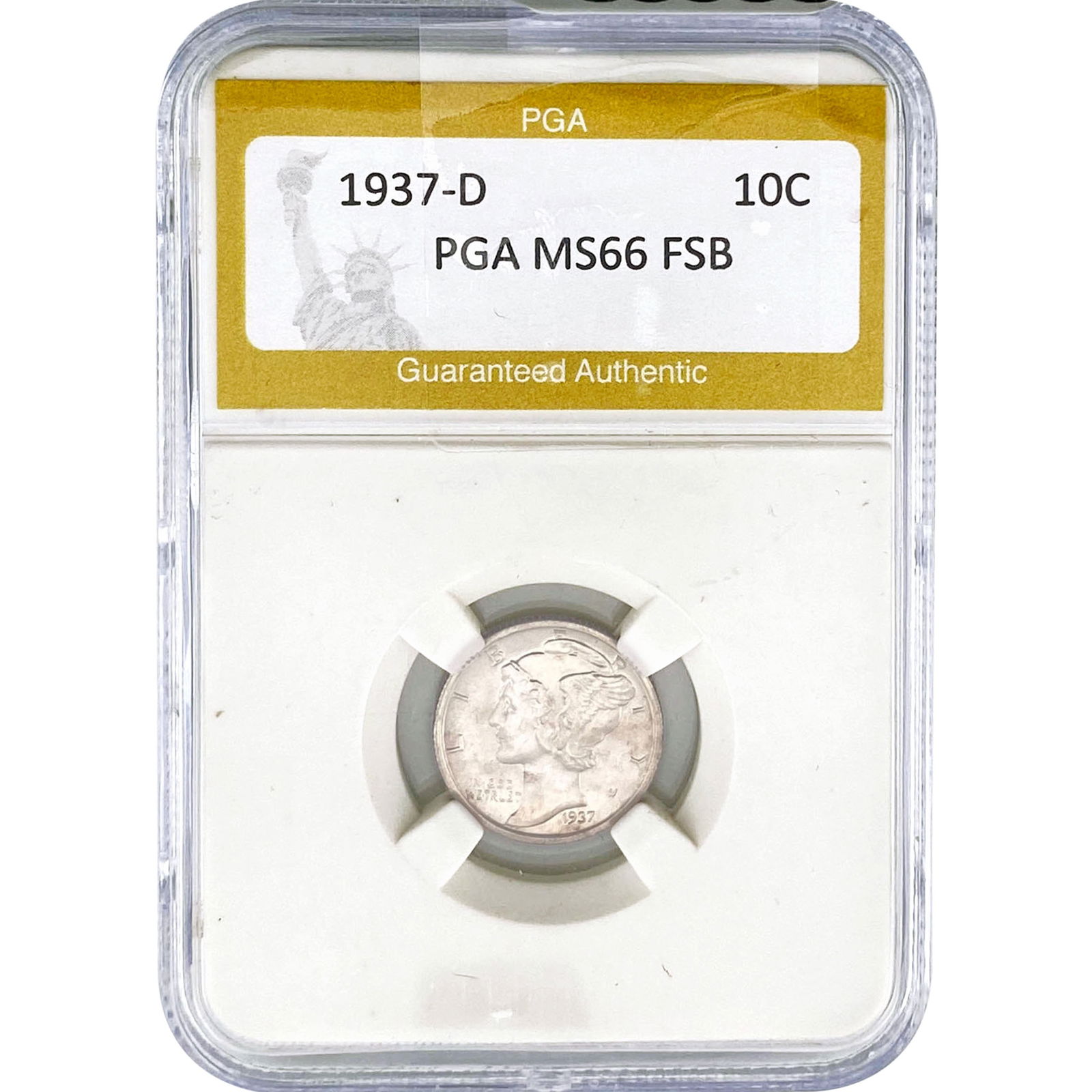 1937-D Mercury Silver Dime PGA MS66 FSB: 1937-D Mercury Silver Dime PGA MS66 FSB