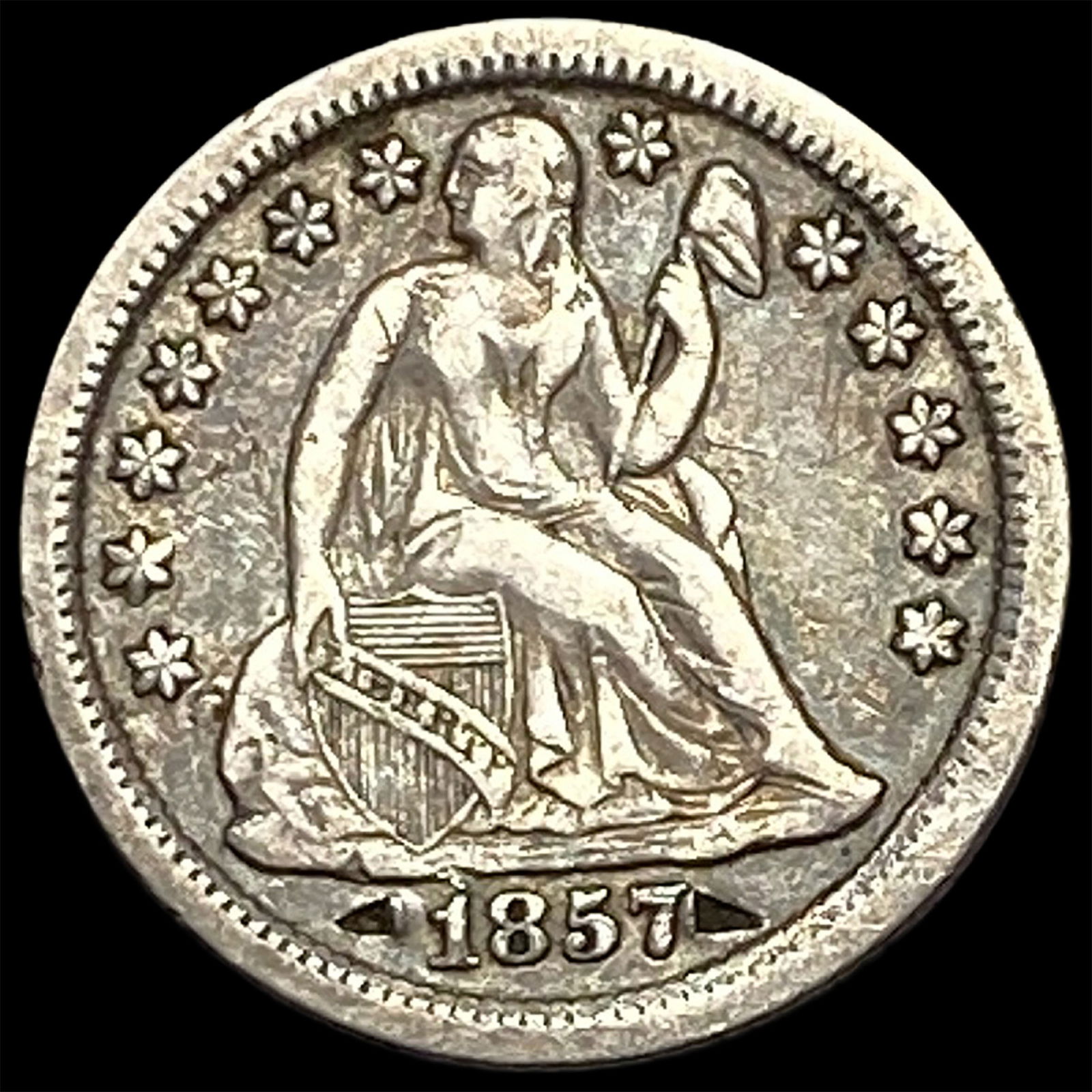 1857-O Silver Seated Liberty Dime NEARLY UNCIRCULATED: 1857-O Silver Seated Liberty Dime NEARLY UNCIRCULATED