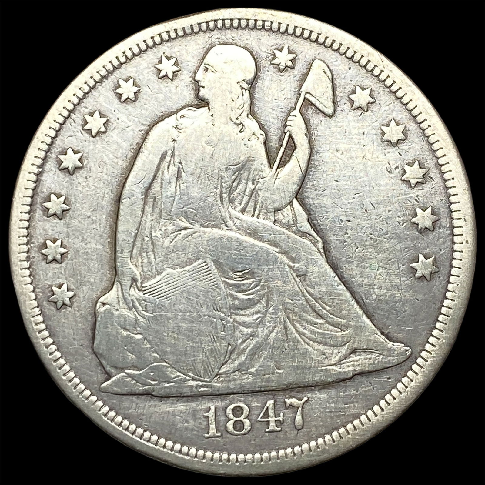 1847 Silver Seated Liberty Dollar LIGHTLY CIRCULATED: 1847 Silver Seated Liberty Dollar LIGHTLY CIRCULATED
