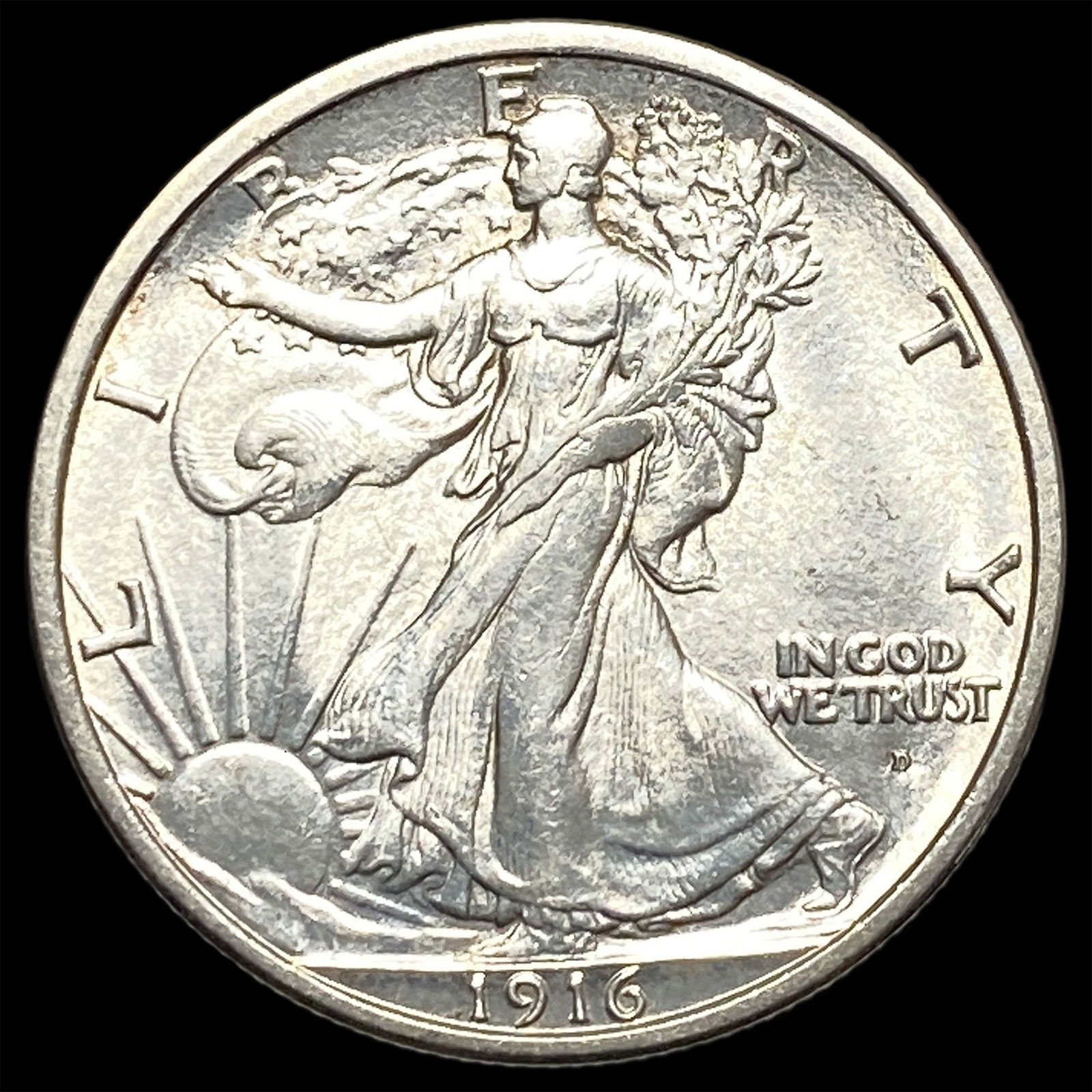 1916-D Silver Walking Liberty Half Dollar UNCIRCULATED: 1916-D Silver Walking Liberty Half Dollar UNCIRCULATED
