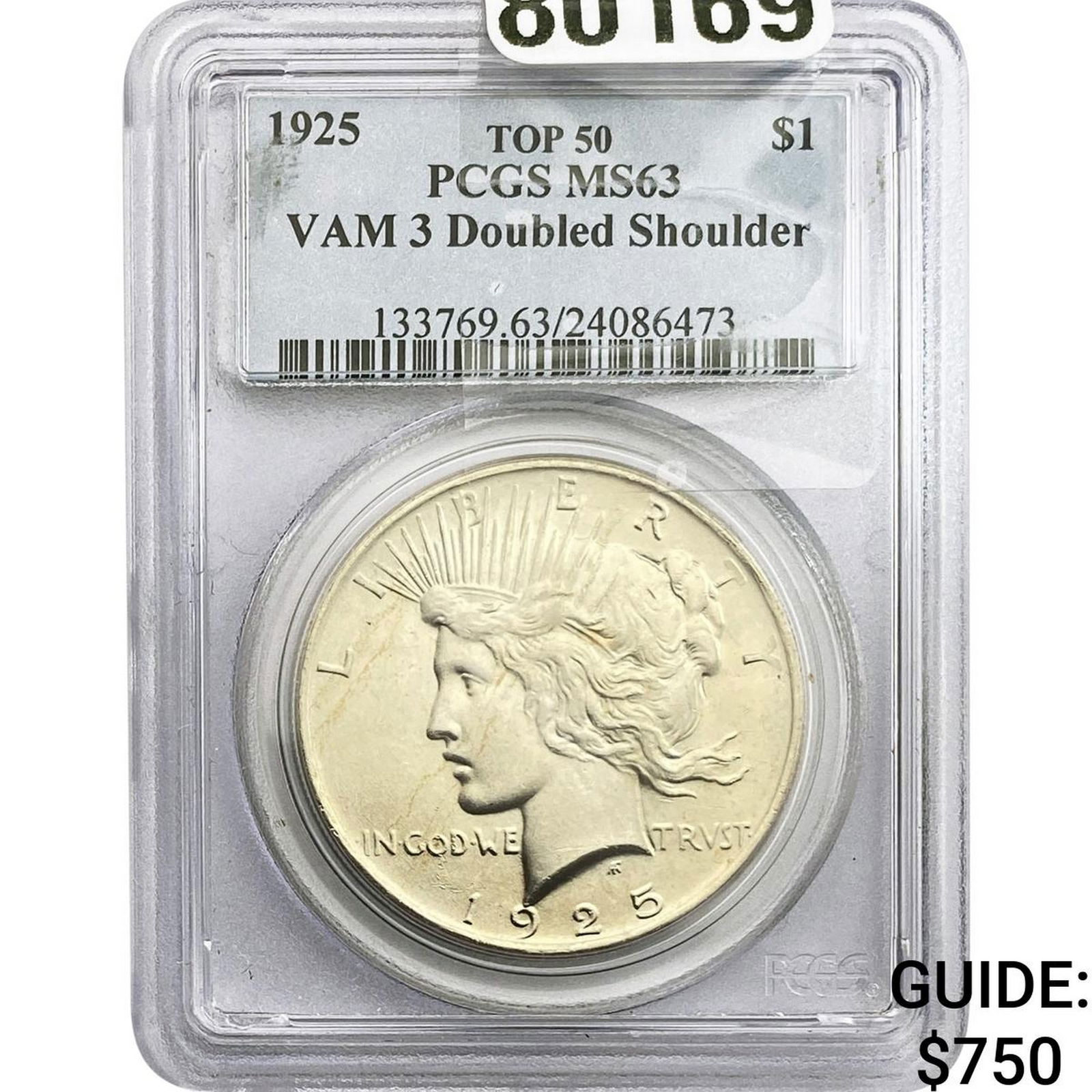 1925 Silver Peace Dollar PCGS MS63 VAM 3: 1925 Silver Peace Dollar PCGS MS63 VAM 3
