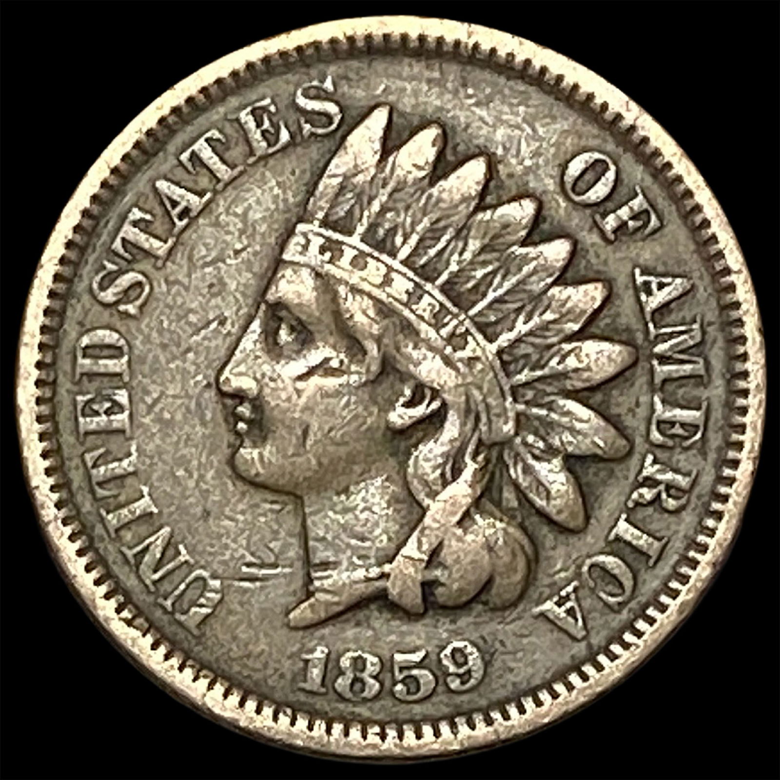 1859 Copper-Nickel Indian Head Cent ABOUT UNCIRCULATED: 1859 Copper-Nickel Indian Head Cent ABOUT UNCIRCULATED