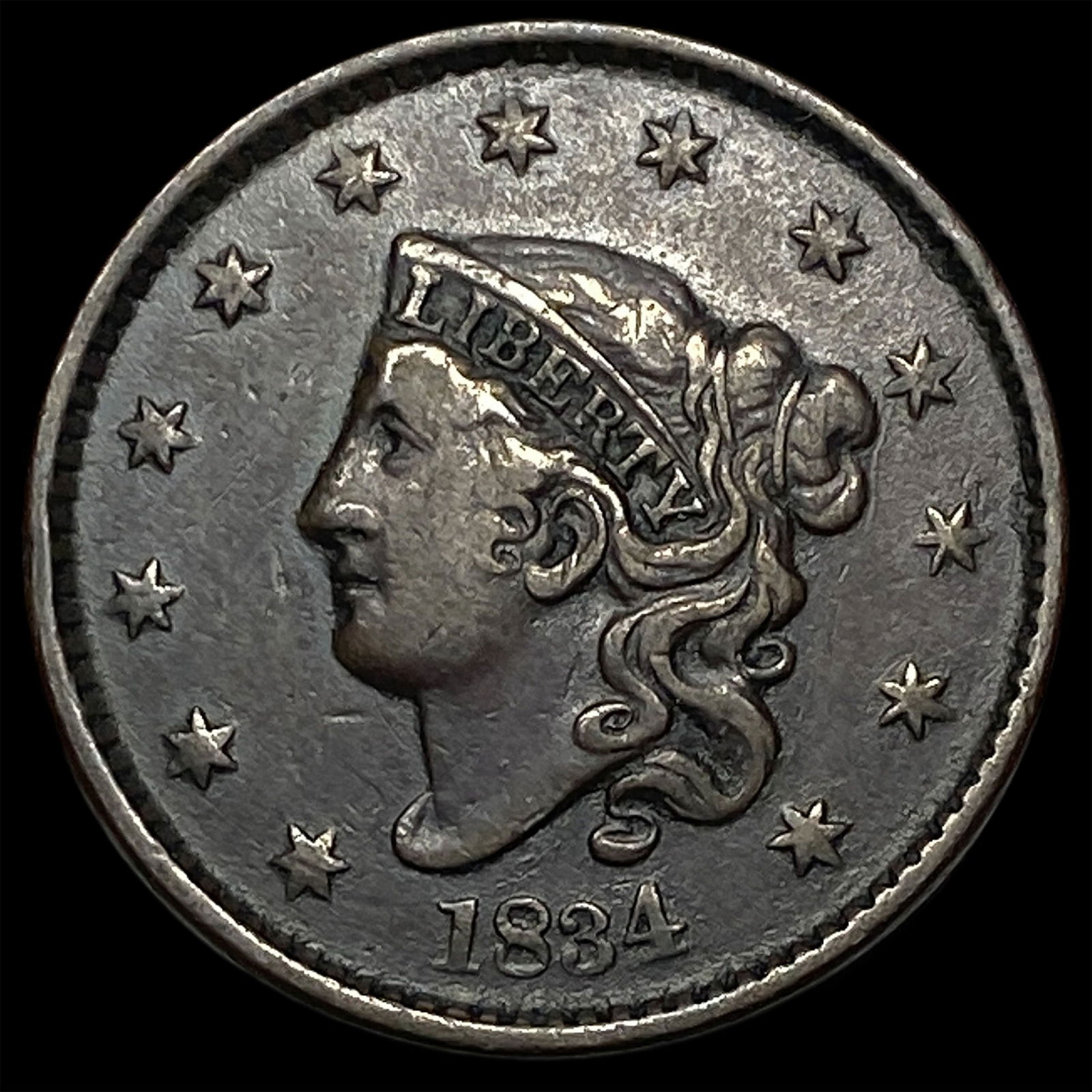 1834 Coronet Head Large Cent NEARLY UNCIRCULATED: 1834 Coronet Head Large Cent NEARLY UNCIRCULATED