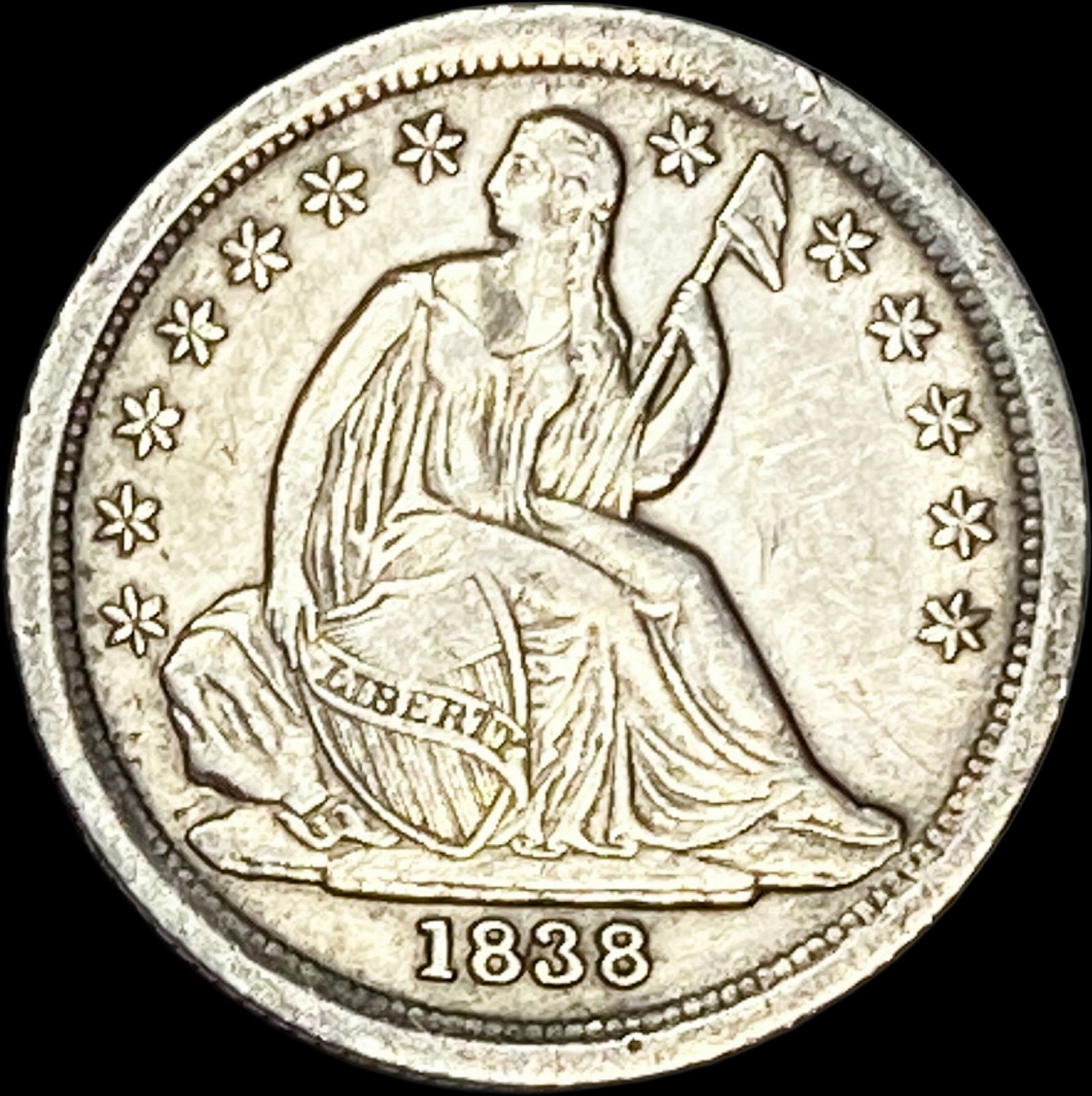 1838 Seated Liberty Dime CLOSELY UNCIRCULATED: 1838 Seated Liberty Dime CLOSELY UNCIRCULATED
